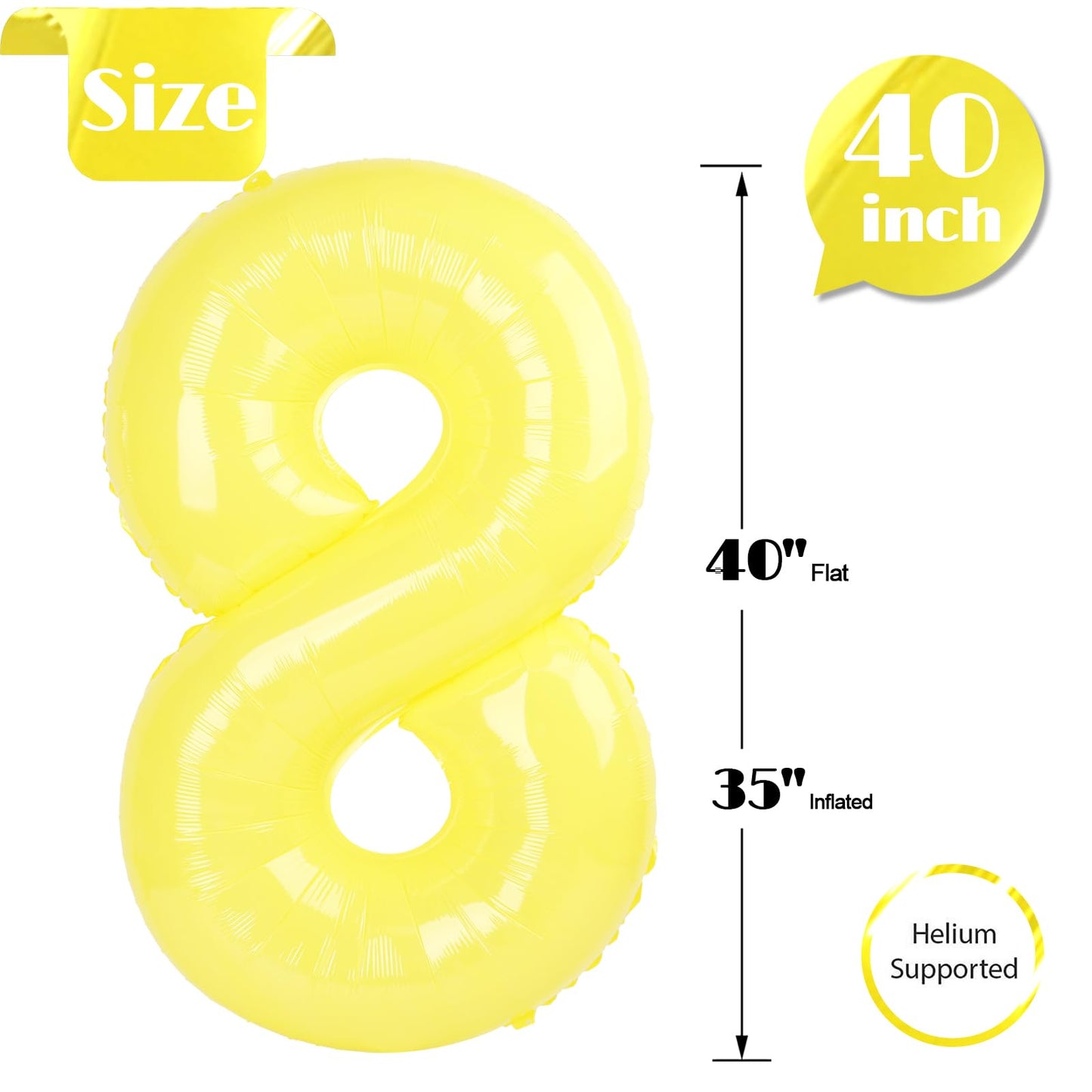 IWERP Yellow Number 8 Balloon 40 Inch – 8th Birthday Decorations