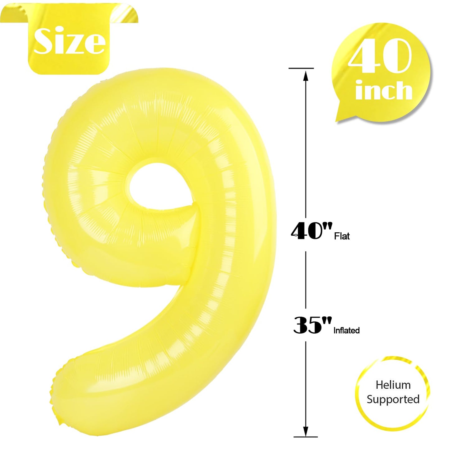 IWERP Yellow 40-Inch Number 9 Balloon – 9th Birthday Decorations & Party Supplies