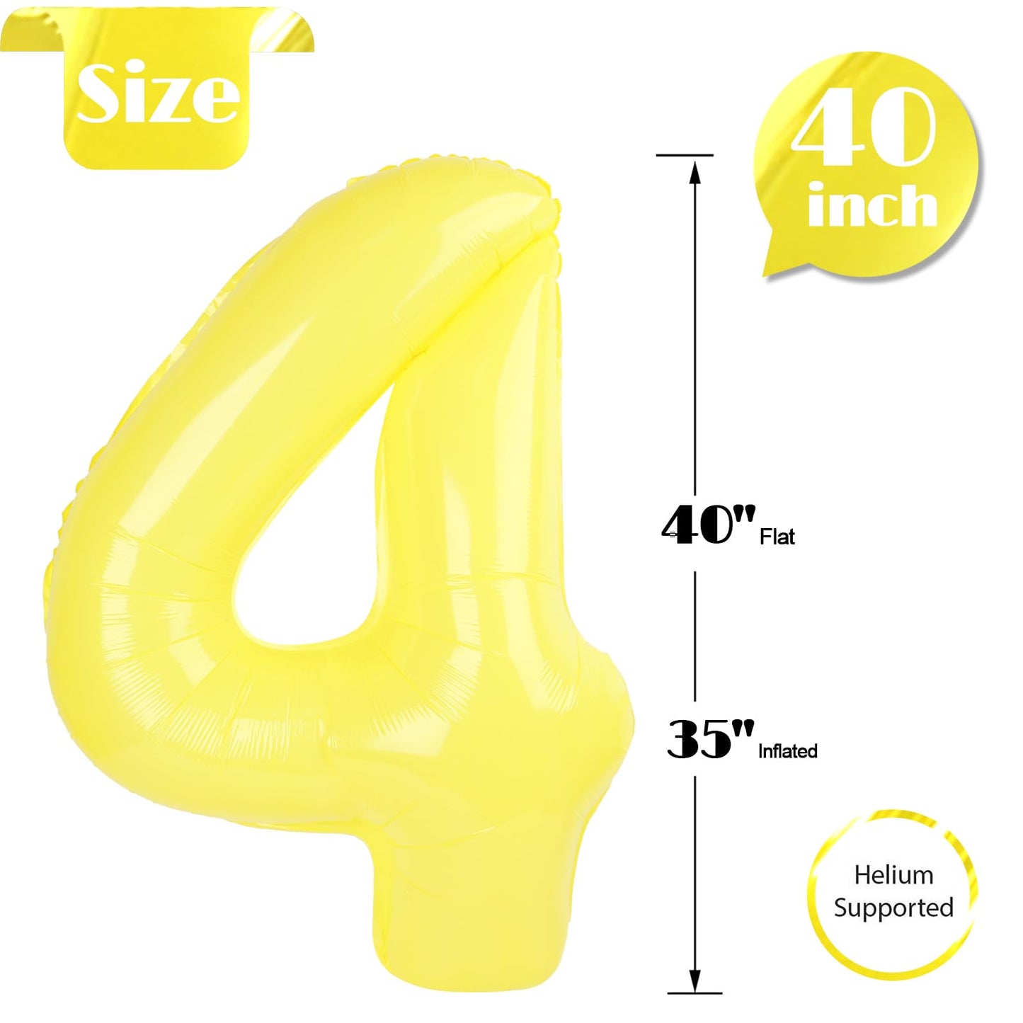 IWERP Yellow Number 4 Balloon 40 Inch | 4th Birthday Decorations & Party Supplies