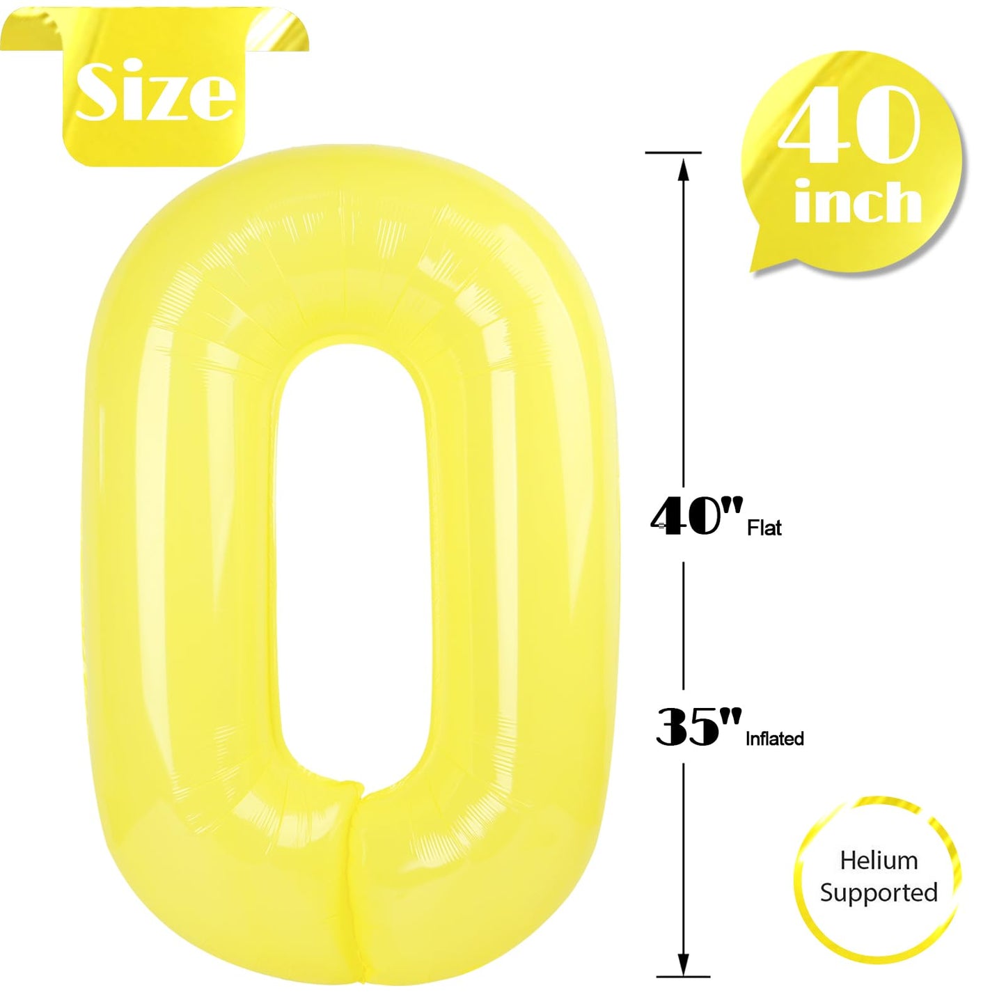 IWERP Yellow Number 0 Balloon 40 Inch – 10th–60th Birthday Decorations