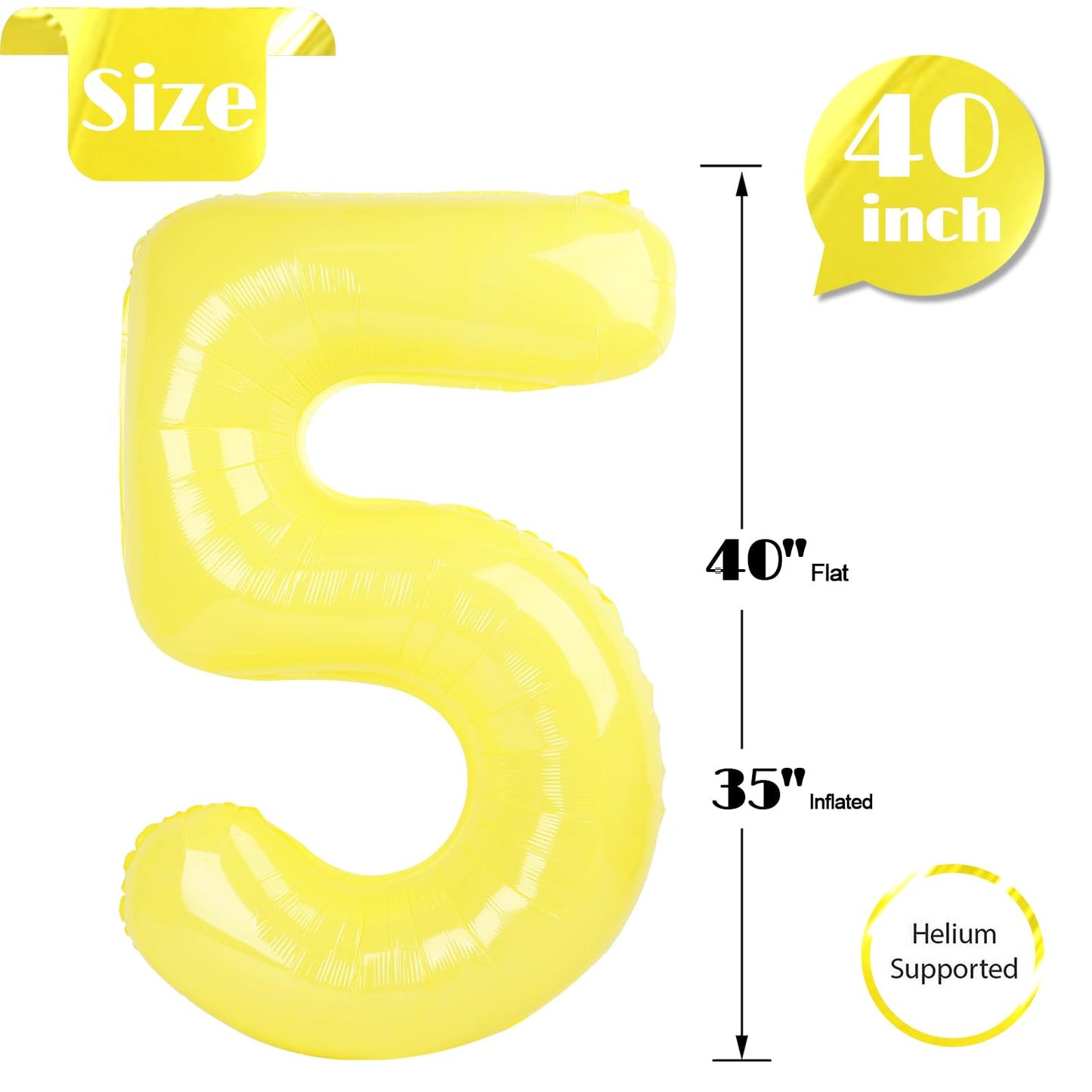 IWERP Yellow Number 5 Balloon 40 Inch – 5th Birthday Decorations