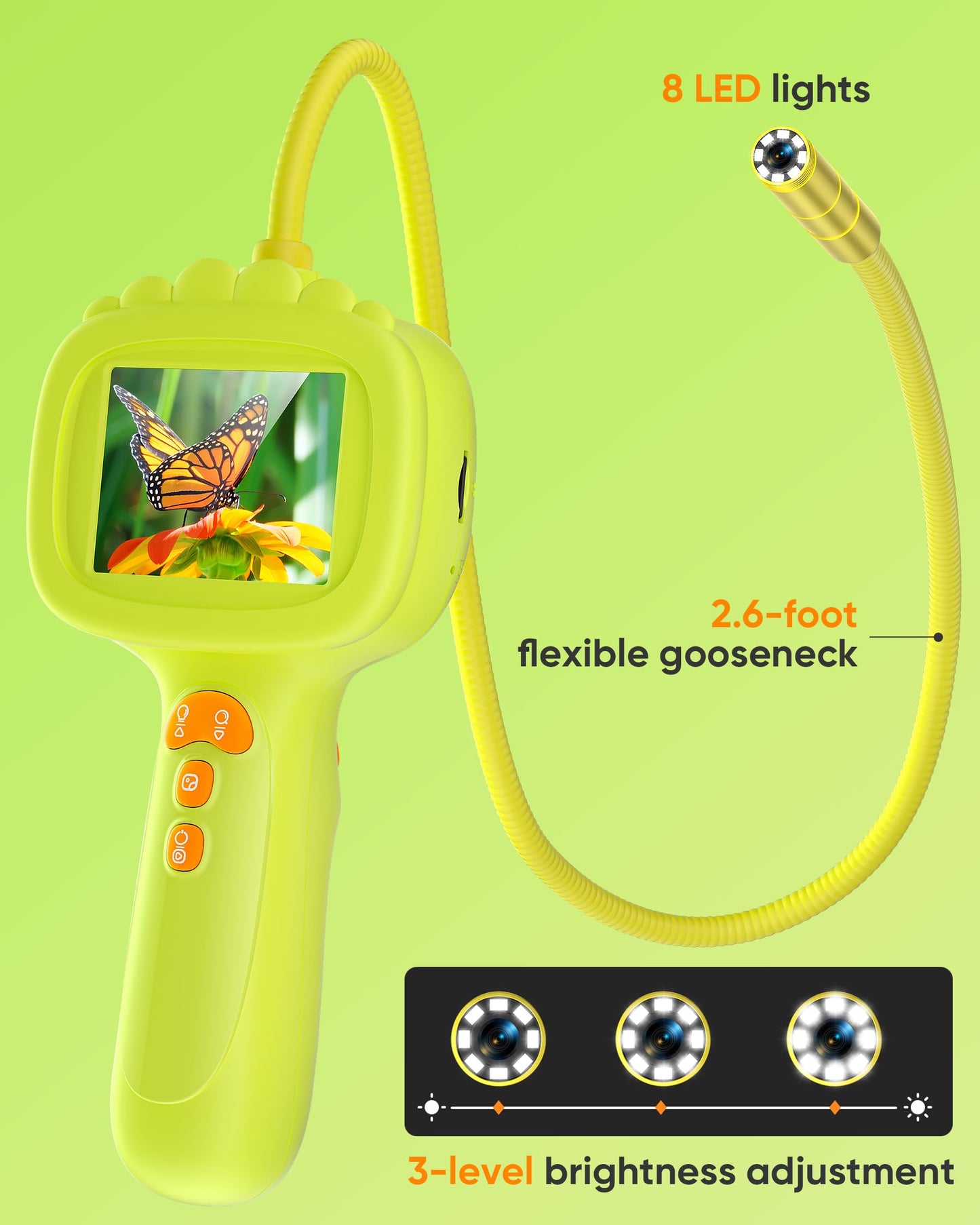 IWOBAC 2.6ft Borescope Snake Camera for Kids – LED Light, 16GB SD Card, STEM Toy