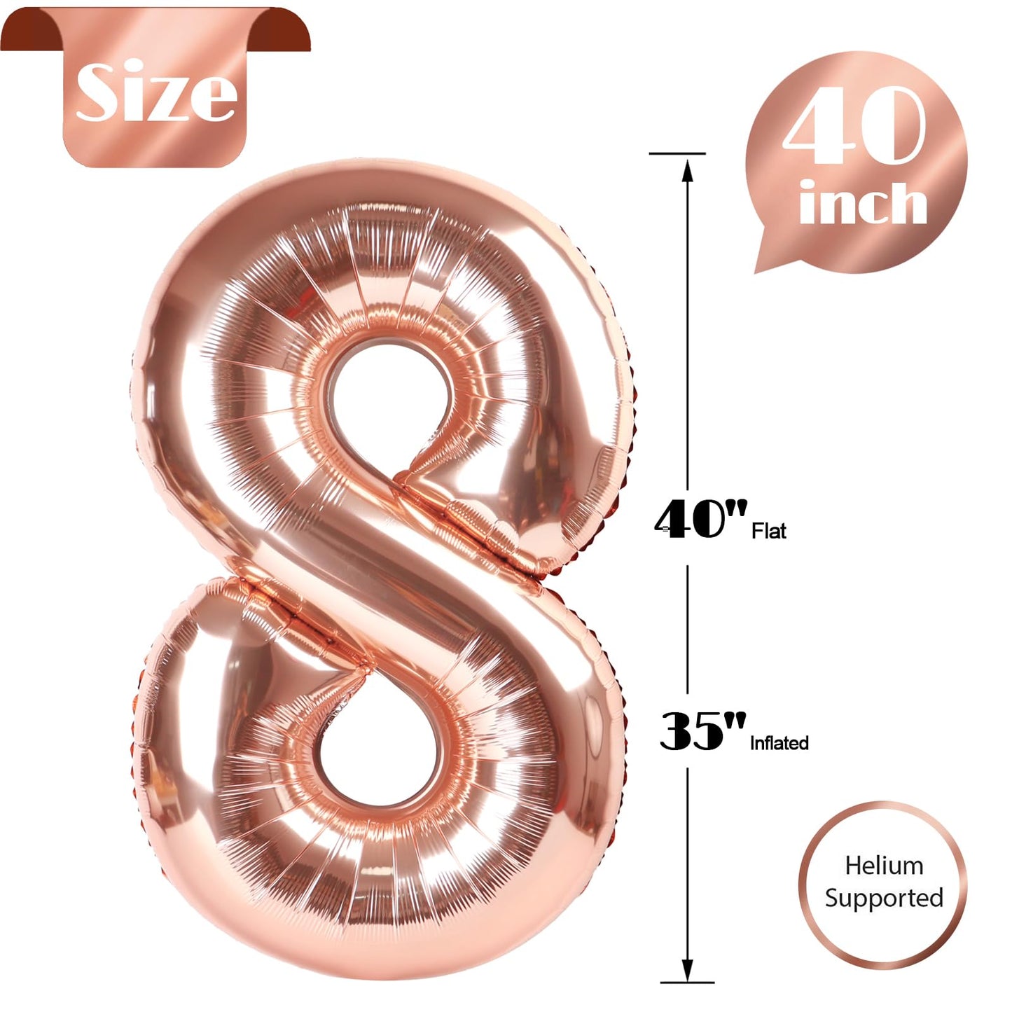 IWERP Rose Gold 8 Balloon – 40 Inch Number Balloon for 8th Birthday Parties