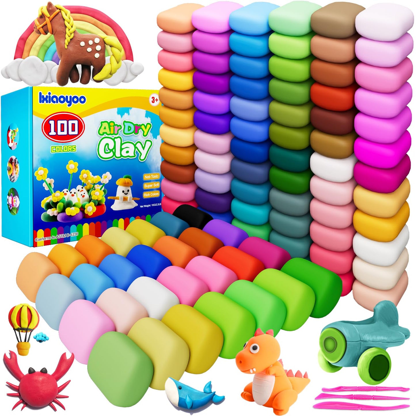 Ixiaoyoo Air Dry Clay – 100 Colors Modeling Clay for Kids, Safe Non-Toxic, DIY Art & Crafts