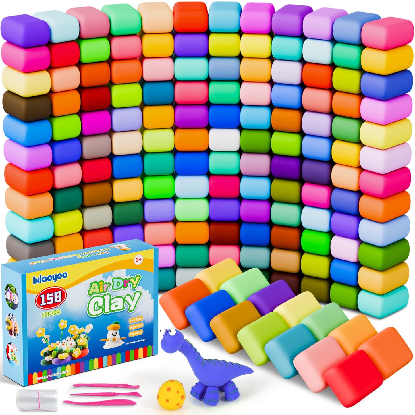 Ixiaoyoo Air Dry Clay Kit for Kids – 158 Colors Modeling Clay with Tools | Safe & Non-Toxic Arts & Crafts