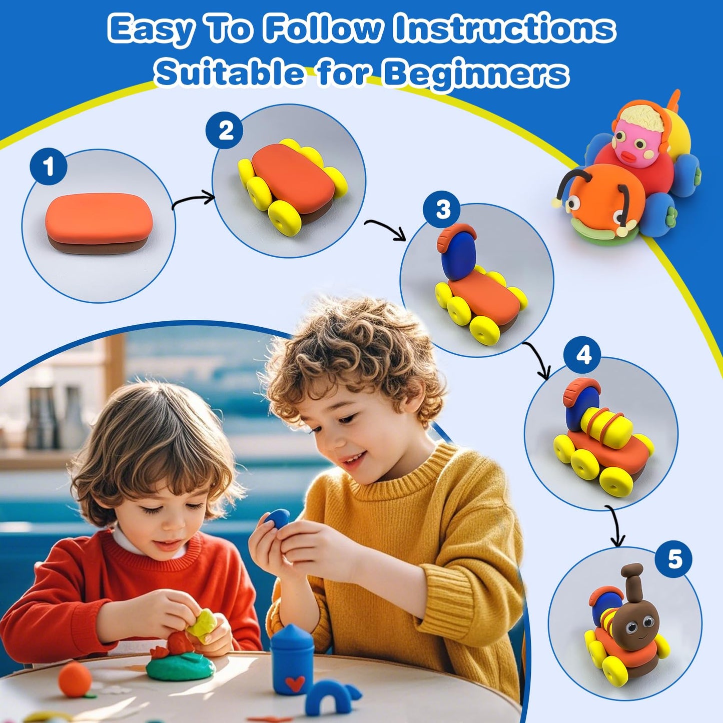 Ixiaoyoo Air Dry Clay Kit – 104 Colors, Tools, Safe Modelling Clay for Kids 3-12