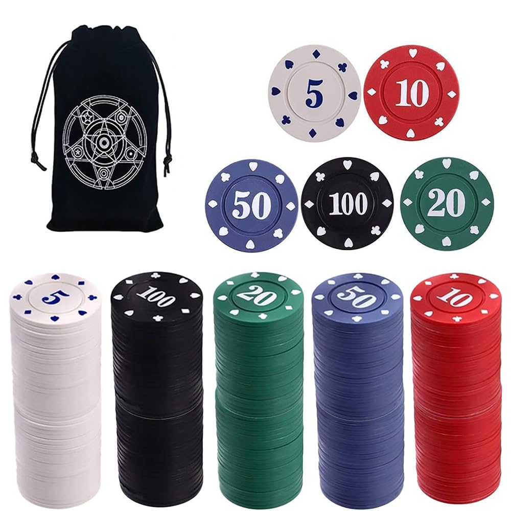 IXIGER 200Pcs Poker Chips Set – Denominations, 5 Colors, Velvet Pouch