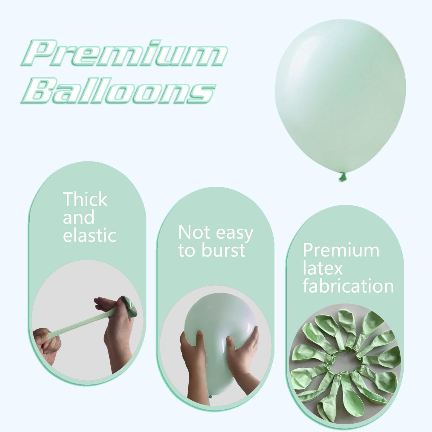IXVAN Pastel Green Balloons 145pcs – Mixed Sizes 18/12/10/5 Inches for Balloon Garland Arch