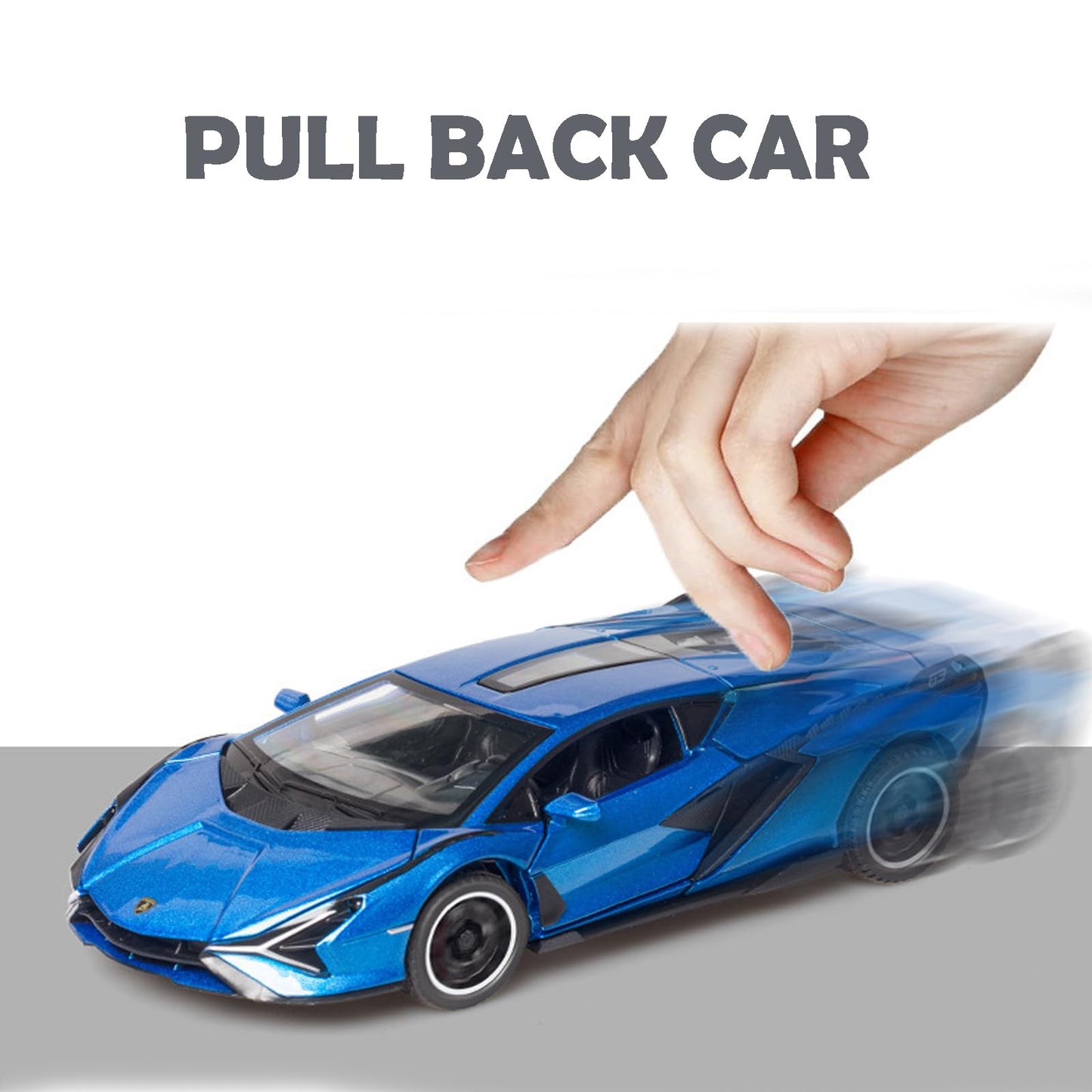 IYEAM Lambo Sian FKP3 Die-Cast Car with Lights & Sound – Pull-Back Toy for Ages 3+ (Blue)