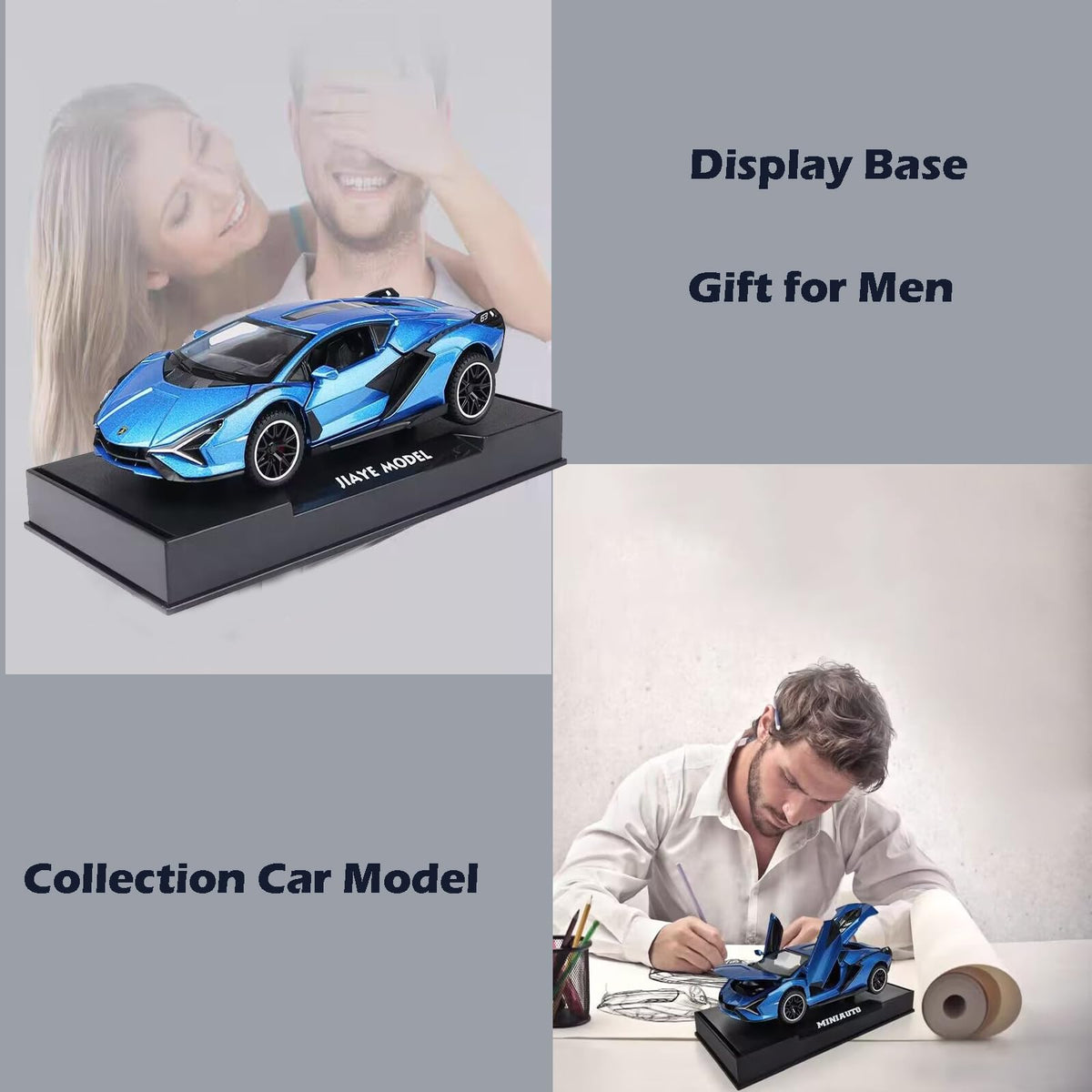 IYEAM Lambo Sian FKP3 Die-Cast Car with Lights & Sound – Pull-Back Toy for Ages 3+ (Blue)