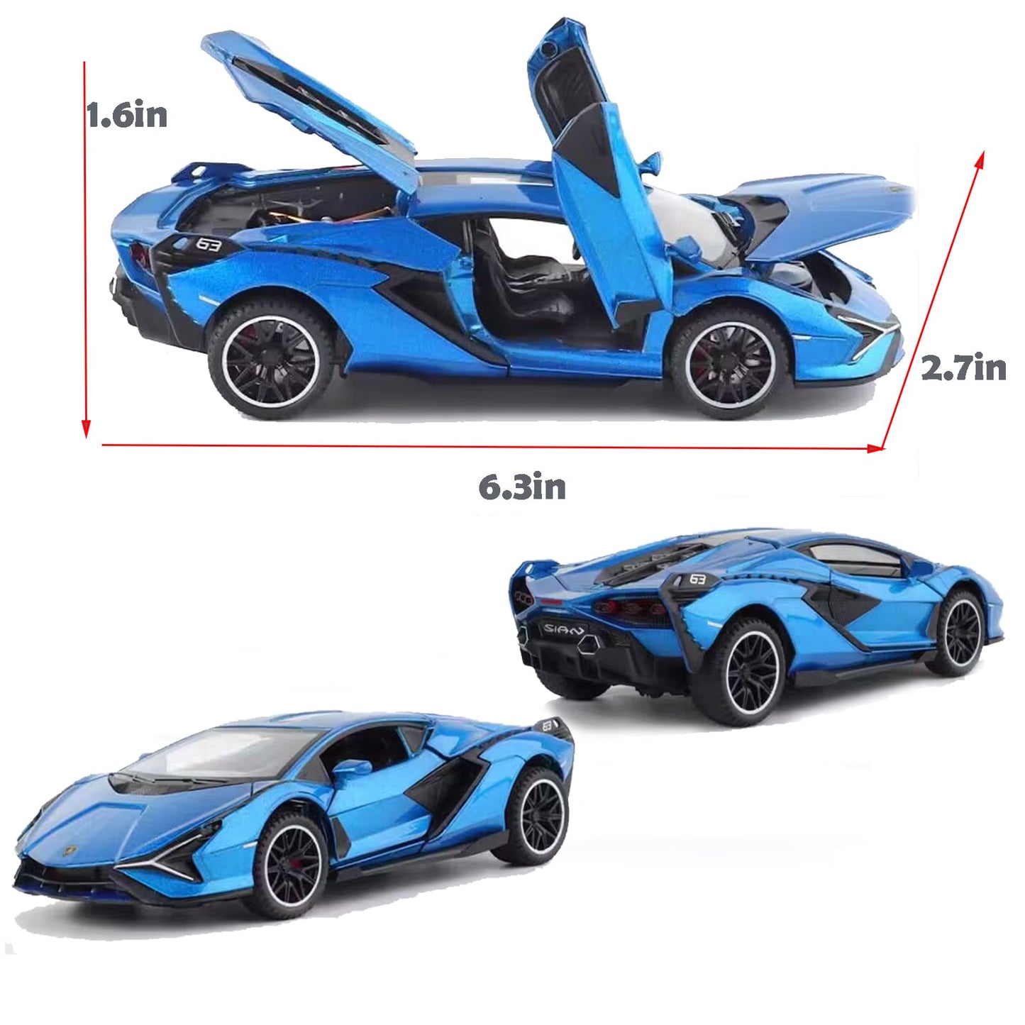 IYEAM Lambo Sian FKP3 Die-Cast Car with Lights & Sound – Pull-Back Toy for Ages 3+ (Blue)