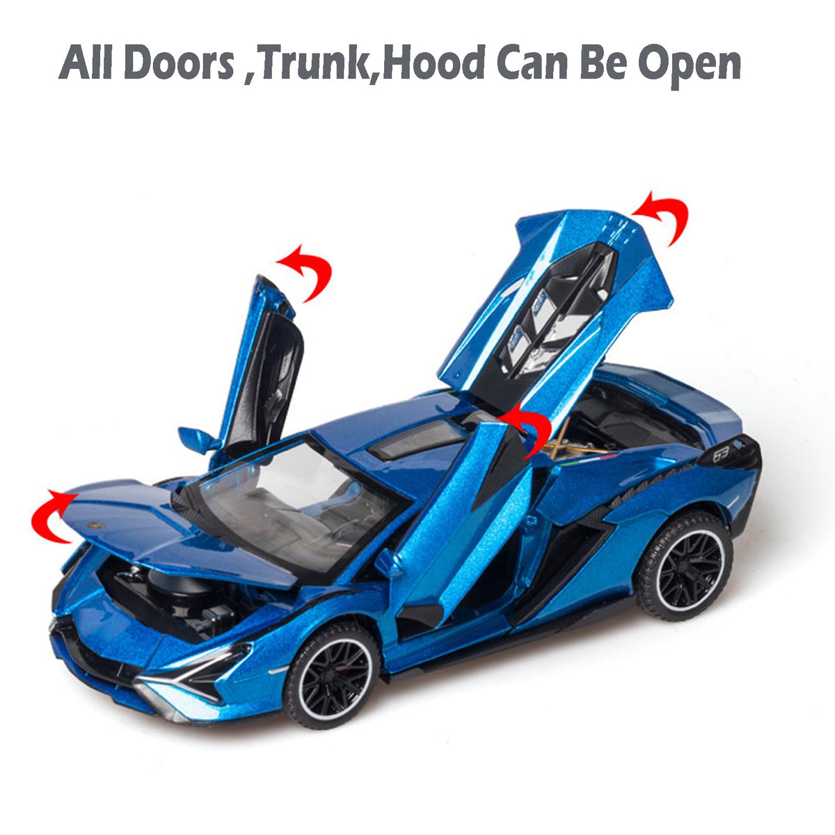 IYEAM Lambo Sian FKP3 Die-Cast Car with Lights & Sound – Pull-Back Toy for Ages 3+ (Blue)