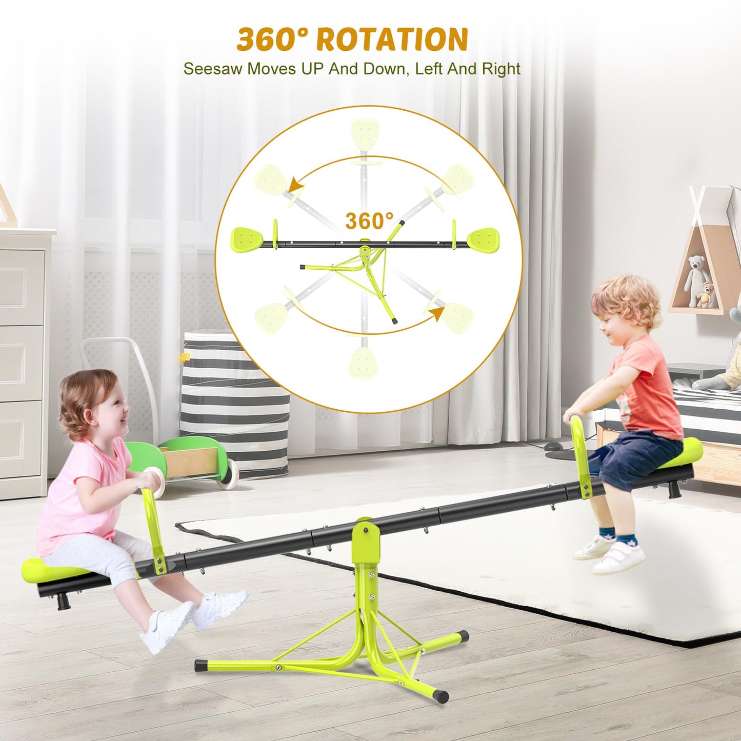 Iyoyo Teeter Totter Seesaw for Kids – Outdoor 360° Rotation (Light Green)