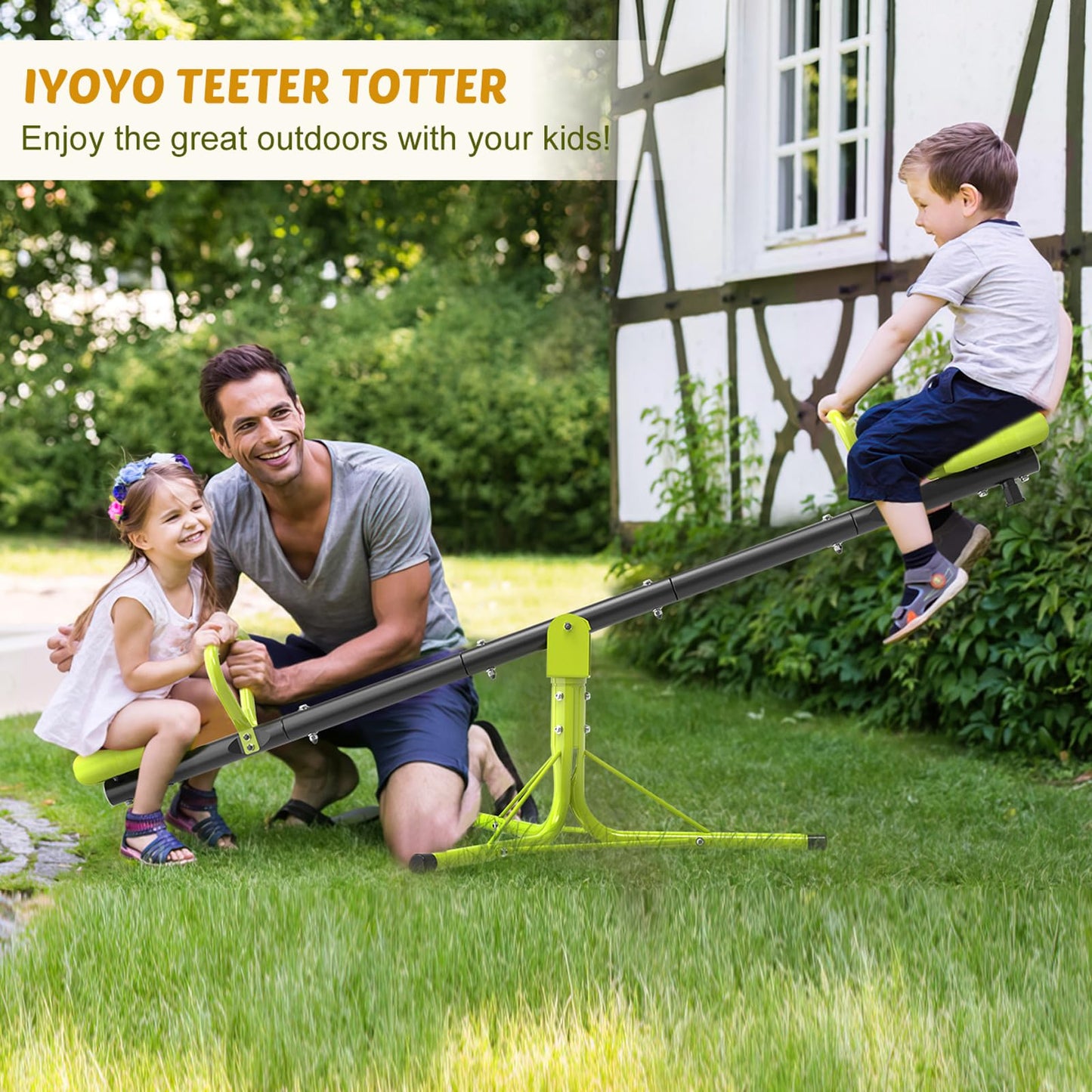 Iyoyo Teeter Totter Seesaw for Kids – Outdoor 360° Rotation (Light Green)