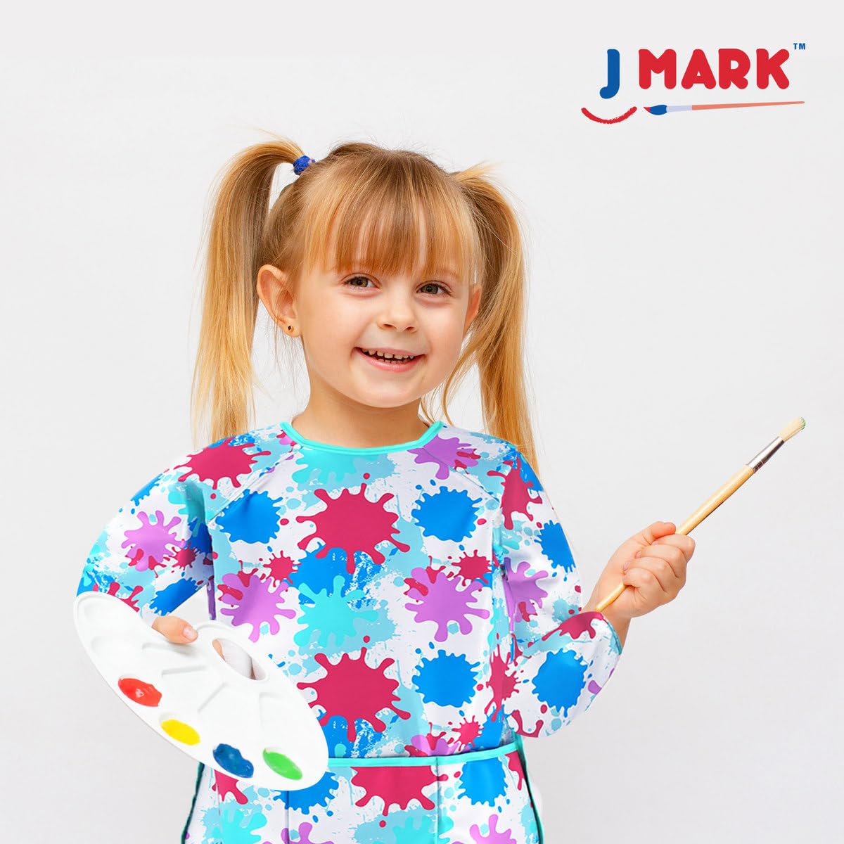 J MARK Art Smock Painting Apron – Pack of 2, Long Sleeve, Waterproof with 2 Pockets