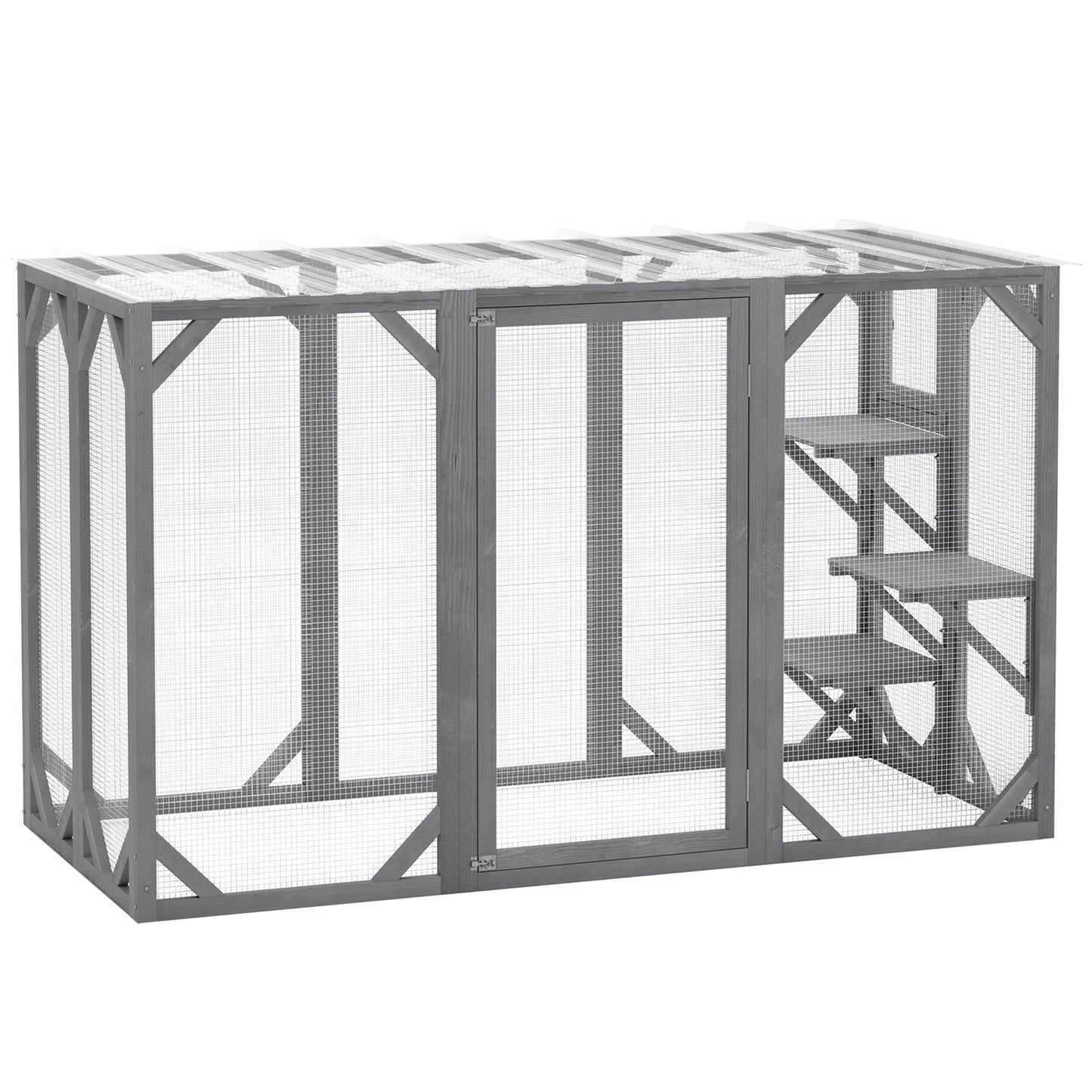 PawHut 71" Wooden Cat House with 3 Platforms, Large Door for Multiple Cats