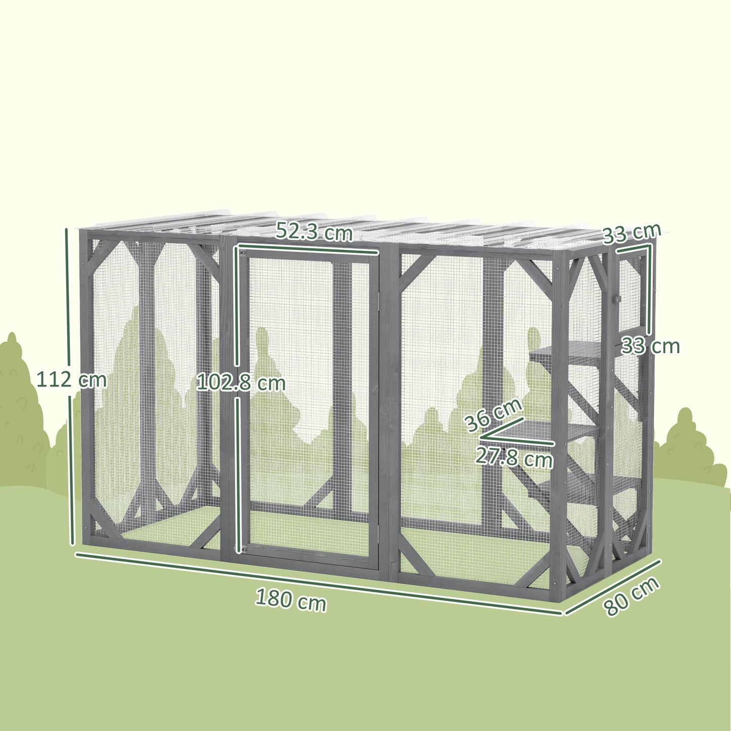 PawHut 71" Wooden Cat House with 3 Platforms, Large Door for Multiple Cats