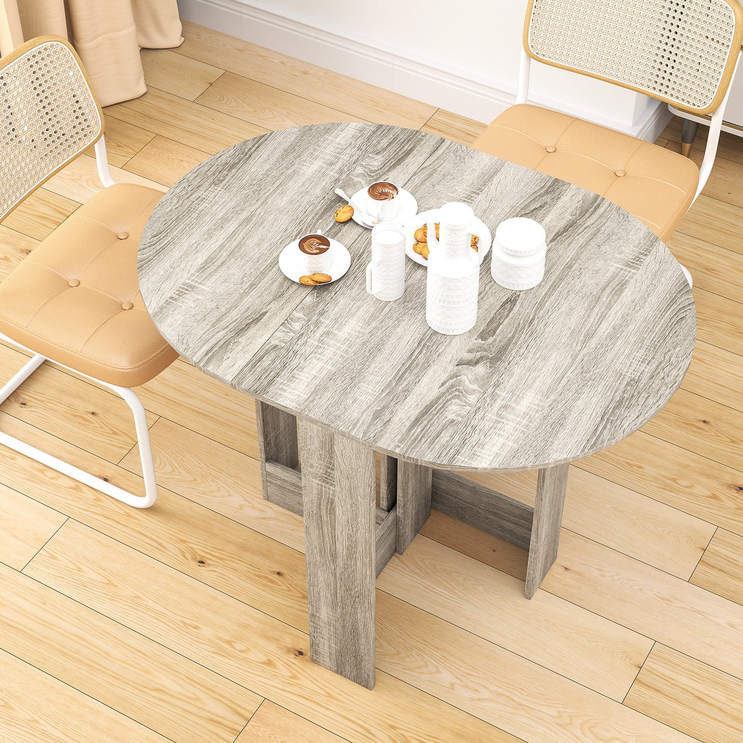 HOMCOM Folding Dining Table Foldable Drop Leaf Dinner Table for Kitchen Grey
