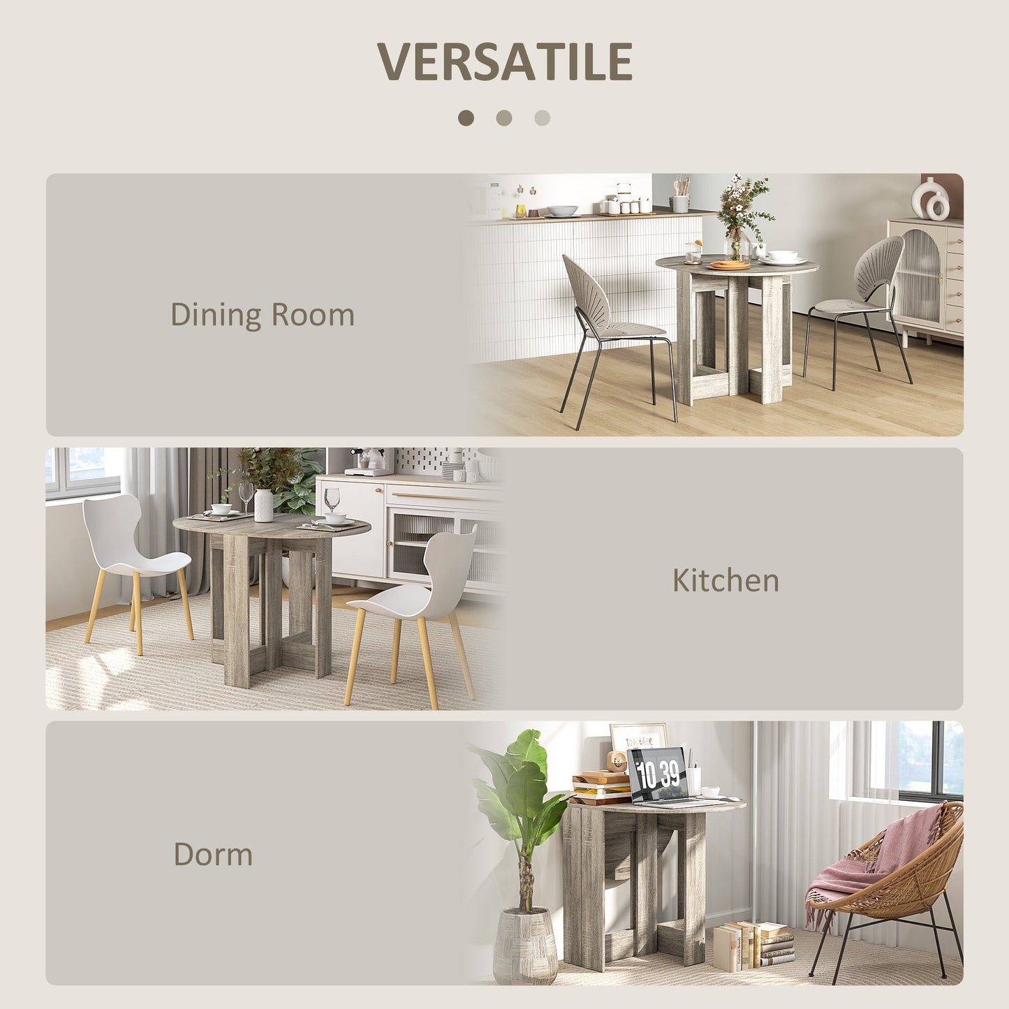 HOMCOM Folding Dining Table Foldable Drop Leaf Dinner Table for Kitchen Grey