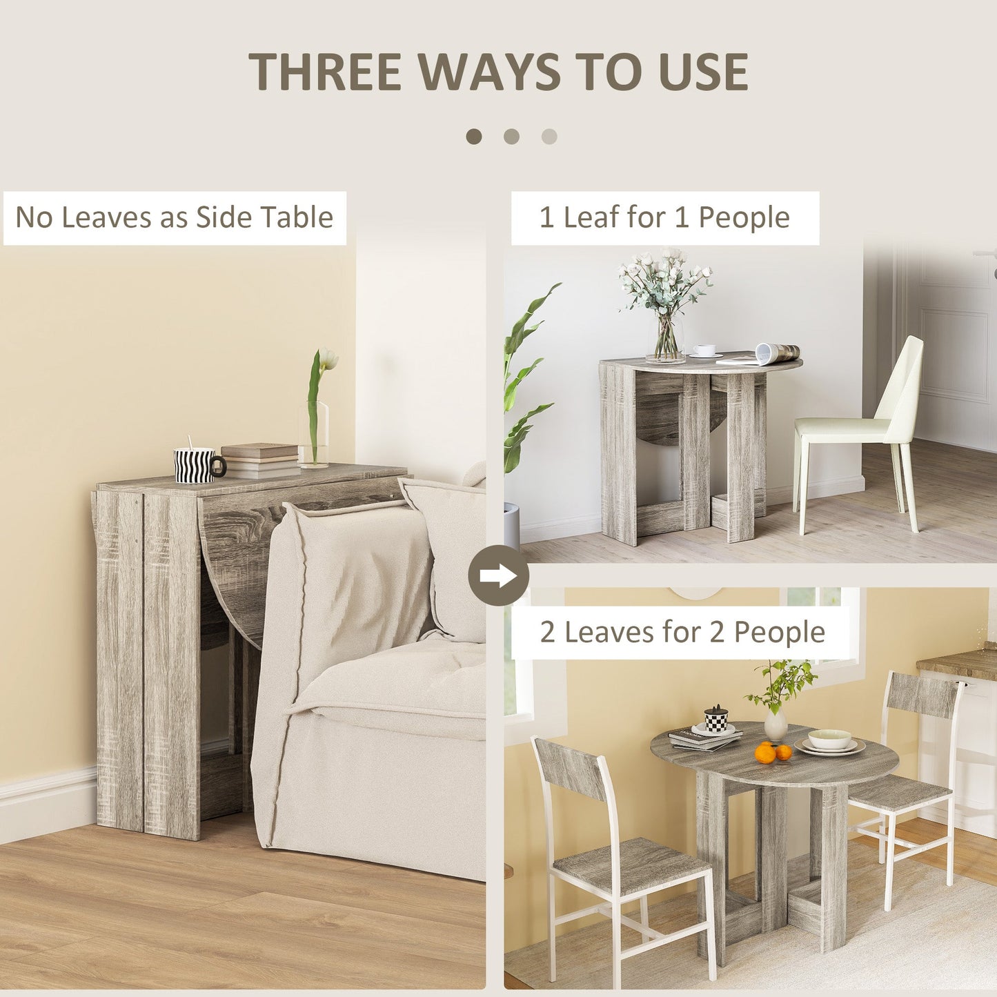 HOMCOM Folding Dining Table Foldable Drop Leaf Dinner Table for Kitchen Grey