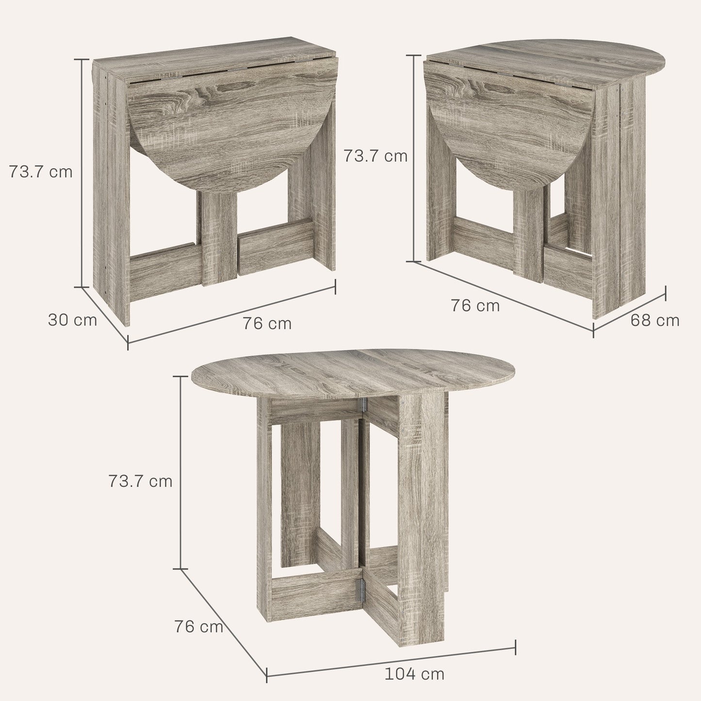 HOMCOM Folding Dining Table Foldable Drop Leaf Dinner Table for Kitchen Grey