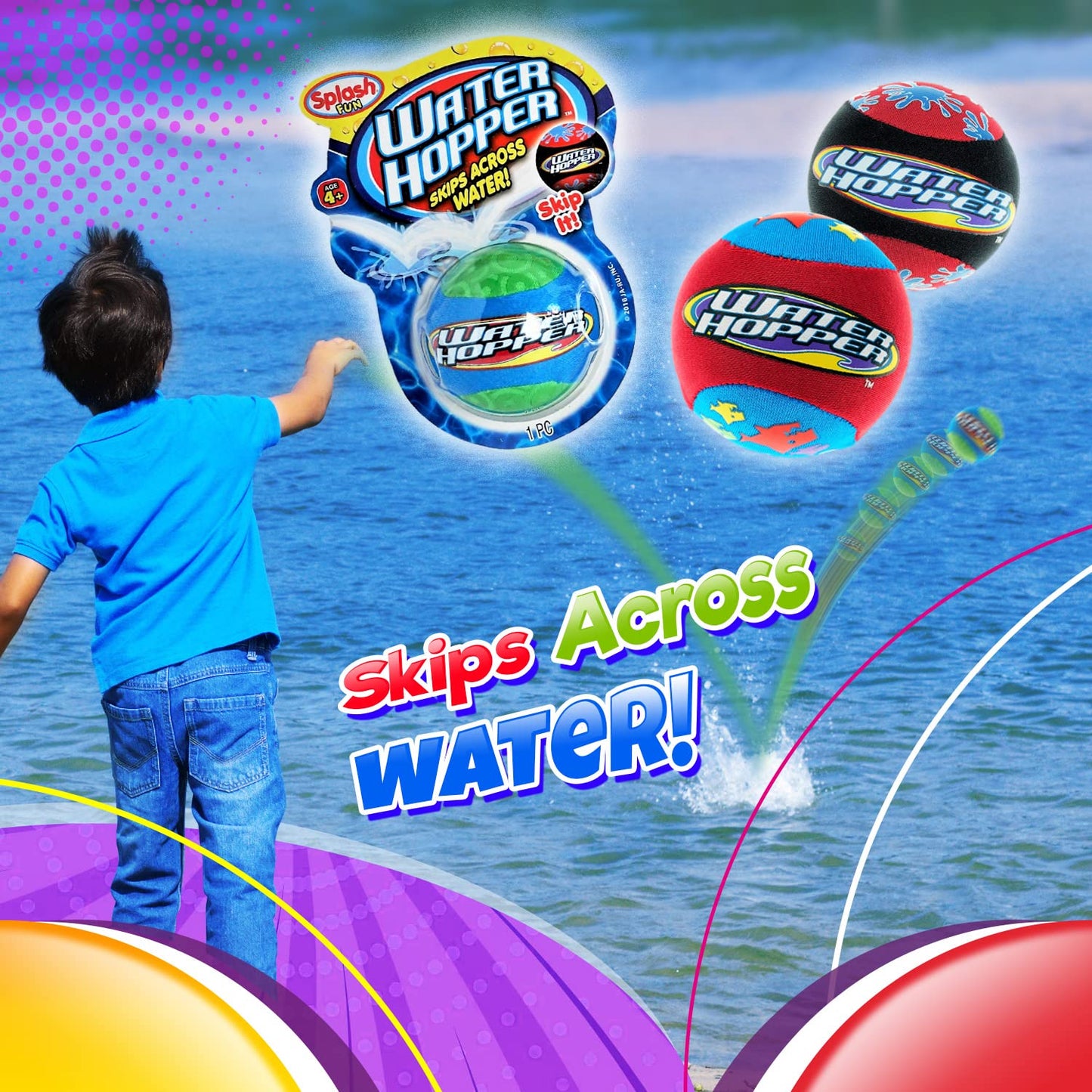 JA-RU Water Hopper Ball Toy Pack – Pro Water Skipper for Pool & Beach (Style B 880-1)