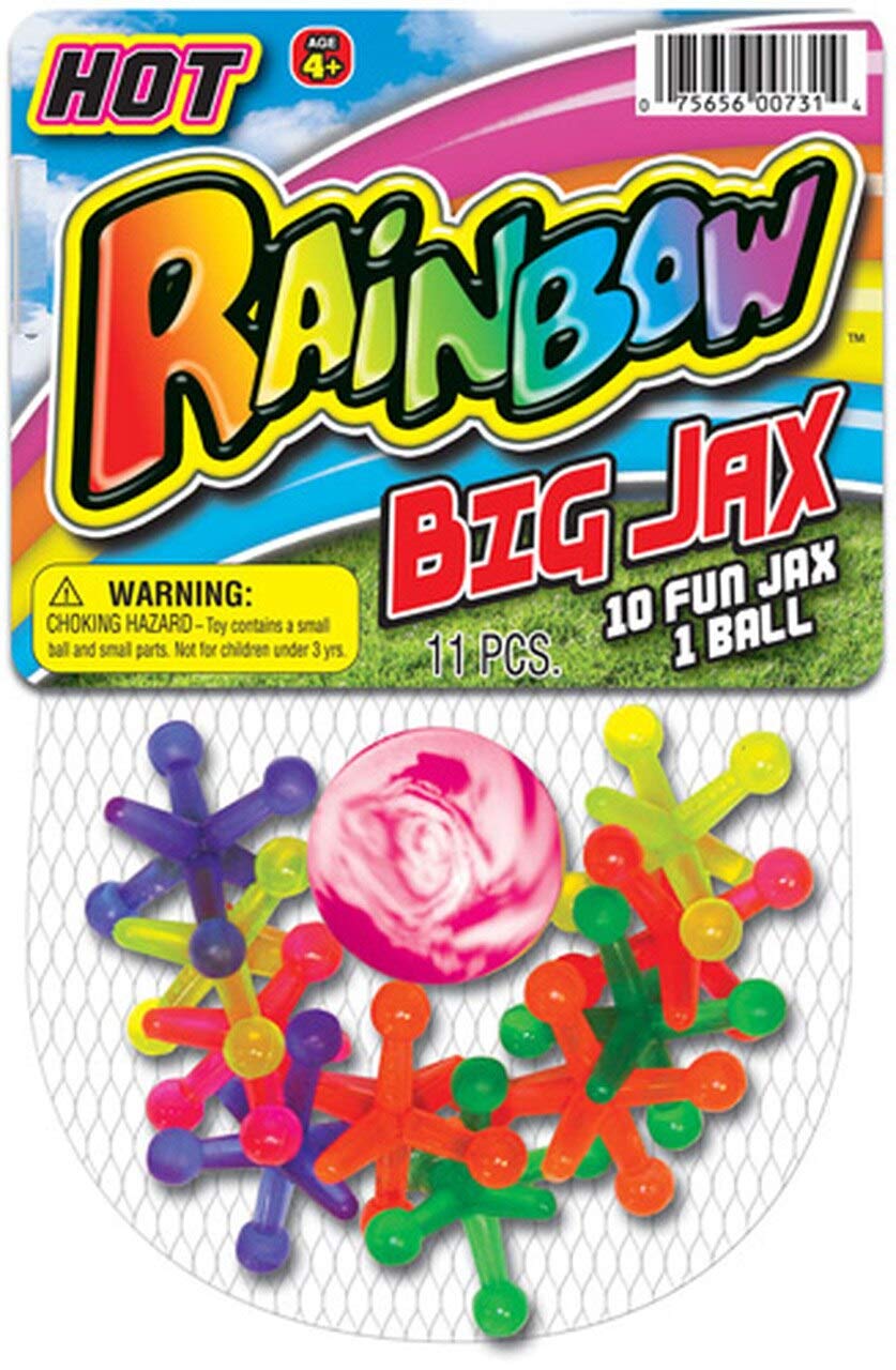 JA-RU Jumbo Jax Set w/Rubber Ball – Rainbow Neon Jacks (24 Jax Set) | Classic Retro Toy