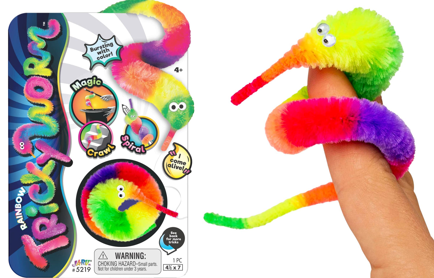 JA-RU Fuzzy Worm Fidget Toy with String Attached – 9in Rainbow Sensory Toy for Kids