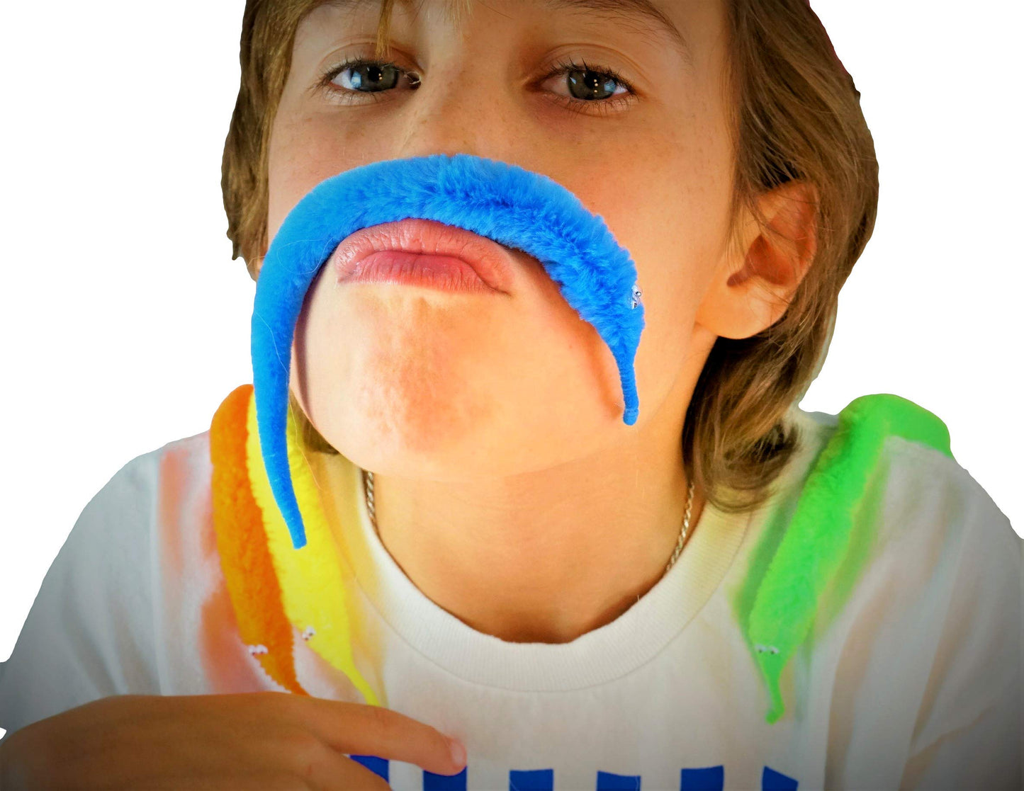 JA-RU Fuzzy Worm Fidget Toy with String Attached – 9in Rainbow Sensory Toy for Kids