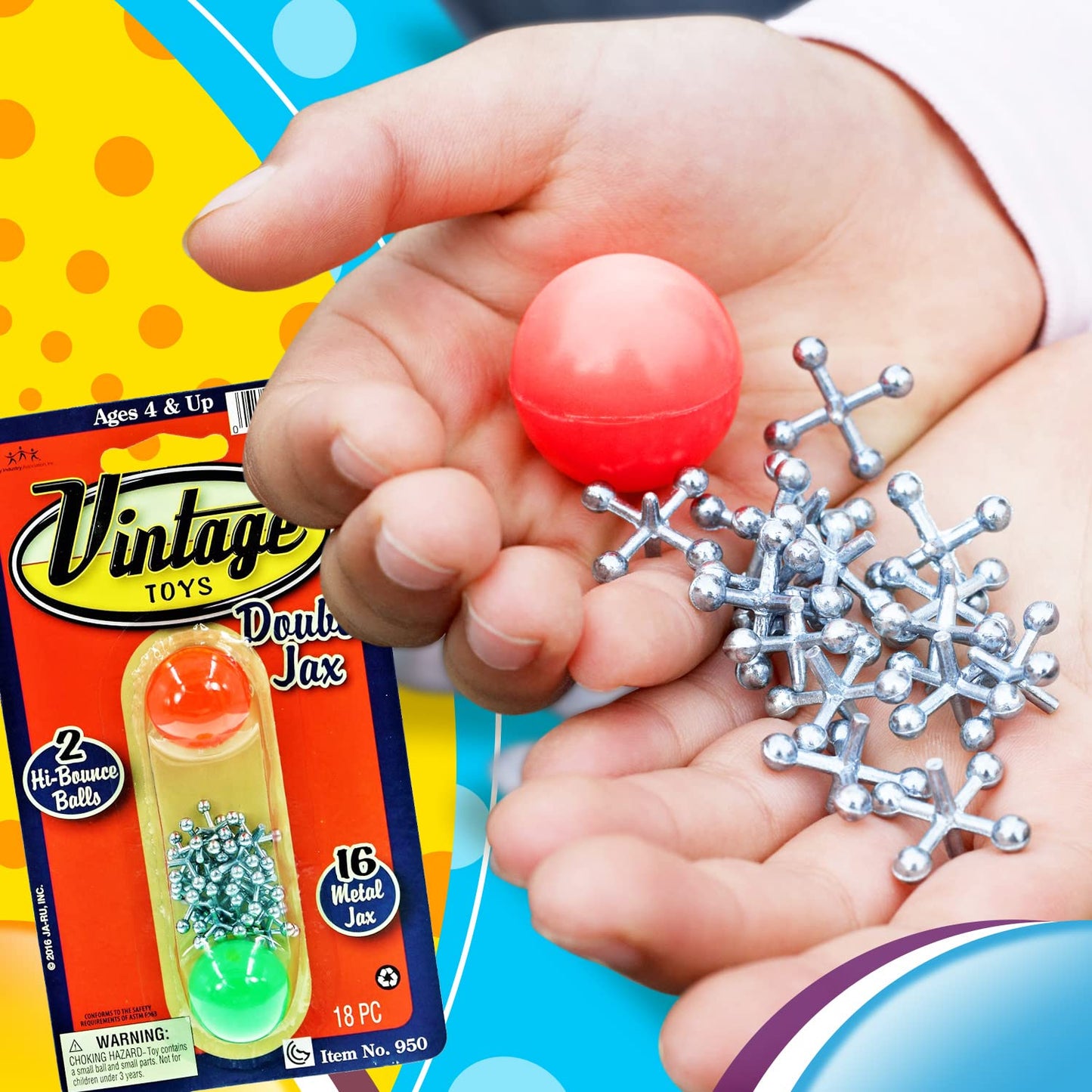 JA-RU Vintage Jacks Set – 16 Metal Jax + 2 Balls | Classic Toy for Kids & Party Favors