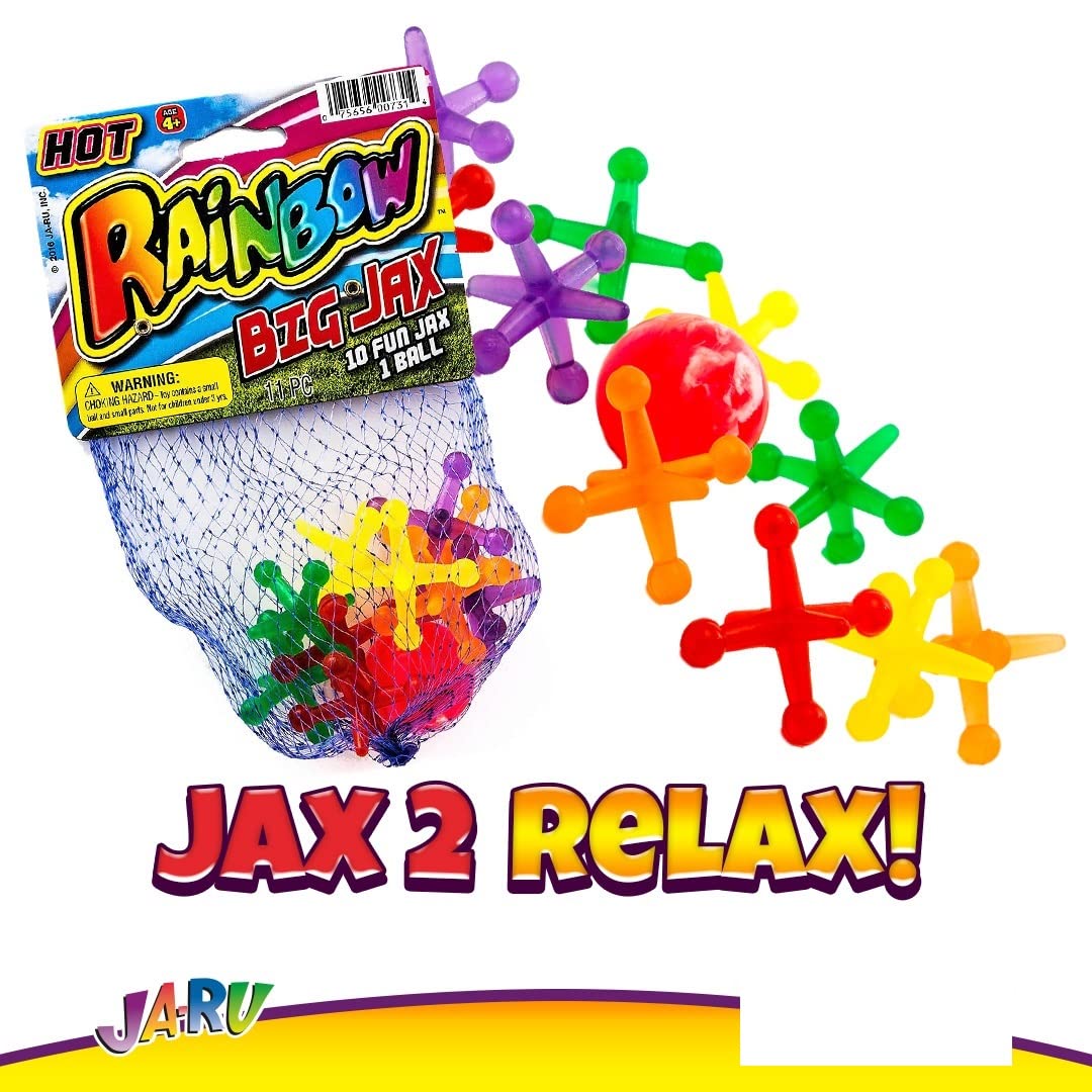 JA-RU Jumbo Jax Set w/Rubber Ball – Rainbow Neon Jacks (24 Jax Set) | Classic Retro Toy