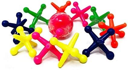 JA-RU Jumbo Jax Set w/Rubber Ball – Rainbow Neon Jacks (24 Jax Set) | Classic Retro Toy