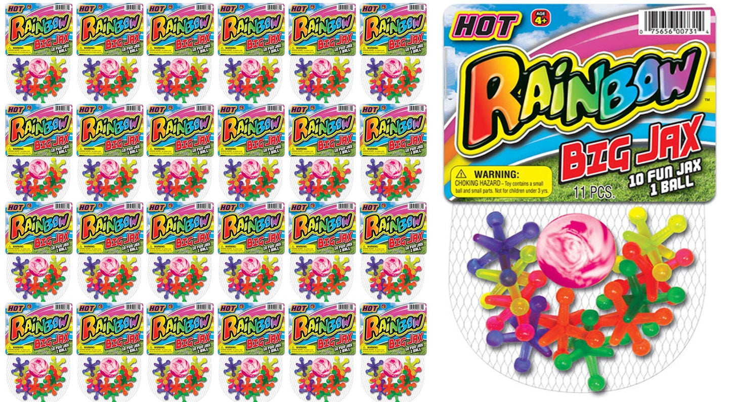 JA-RU Jumbo Jax Set w/Rubber Ball – Rainbow Neon Jacks (24 Jax Set) | Classic Retro Toy