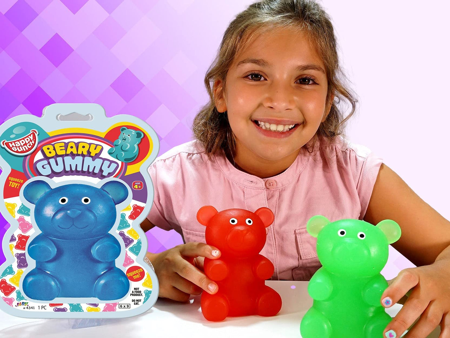 JA-RU Jumbo Gummy Bear Toy – 3-Pack Squeeze & Stretch Sensory Fidgets + Sticker