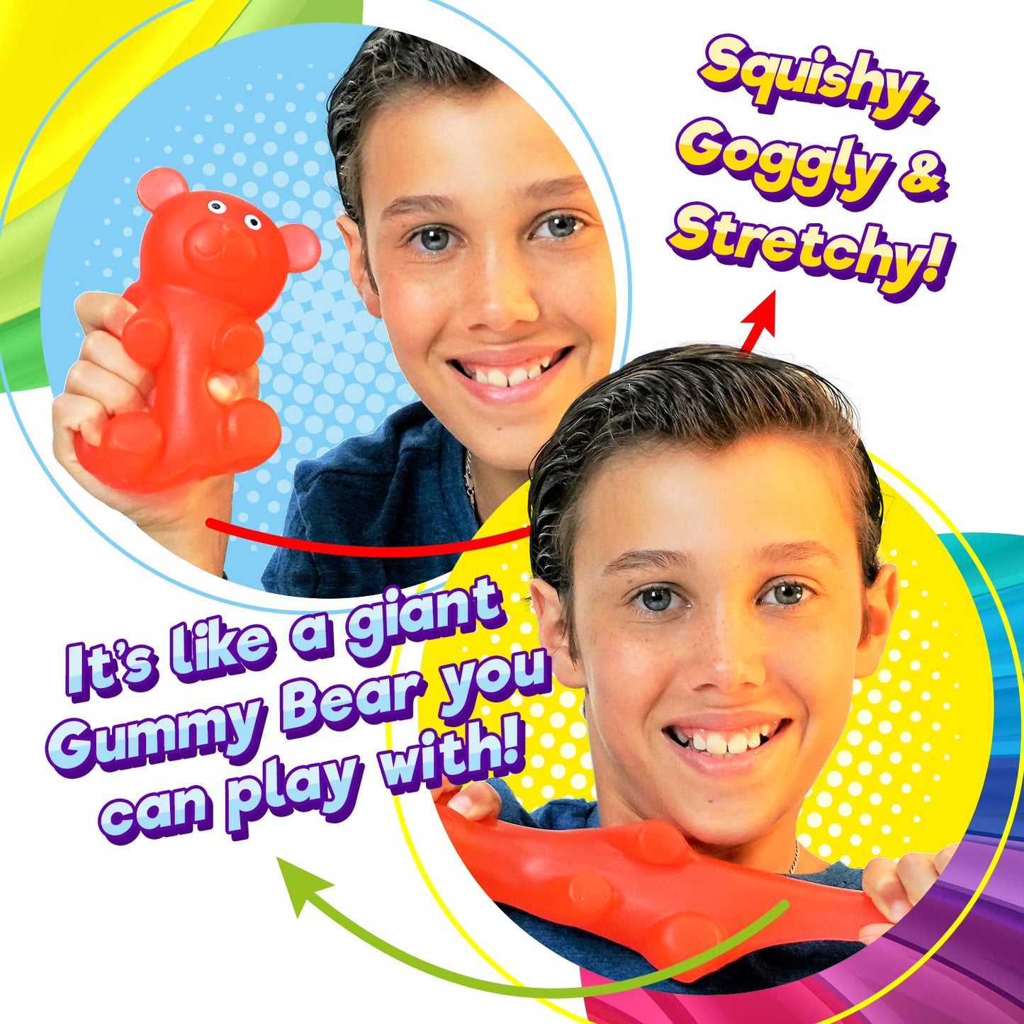 JA-RU Jumbo Gummy Bear Toy – 3-Pack Squeeze & Stretch Sensory Fidgets + Sticker