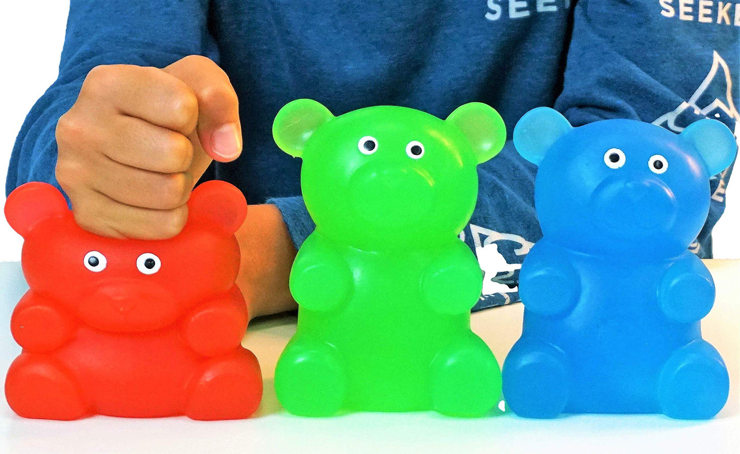 JA-RU Jumbo Gummy Bear Toy – 3-Pack Squeeze & Stretch Sensory Fidgets + Sticker