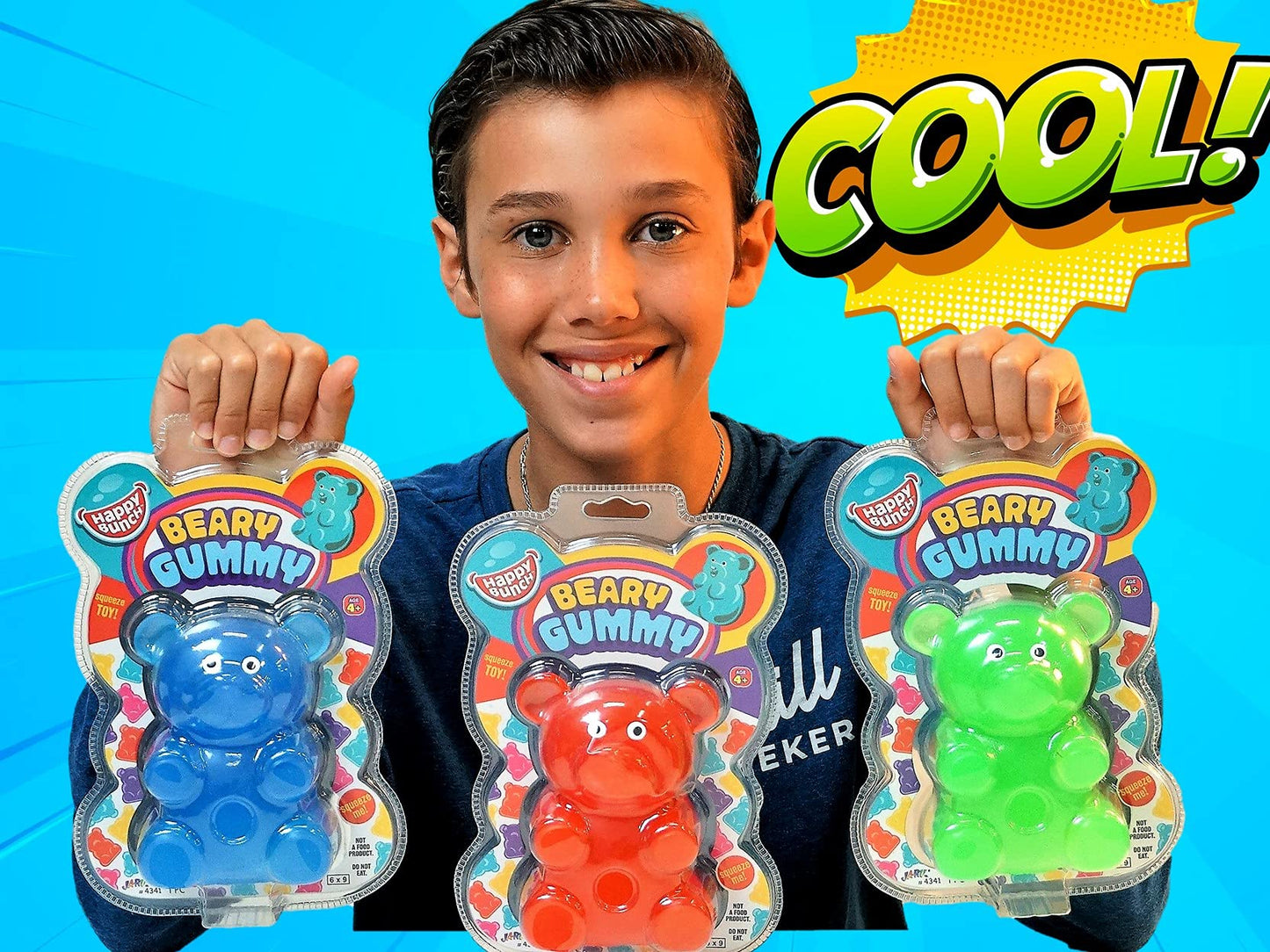 JA-RU Jumbo Gummy Bear Toy – 3-Pack Squeeze & Stretch Sensory Fidgets + Sticker