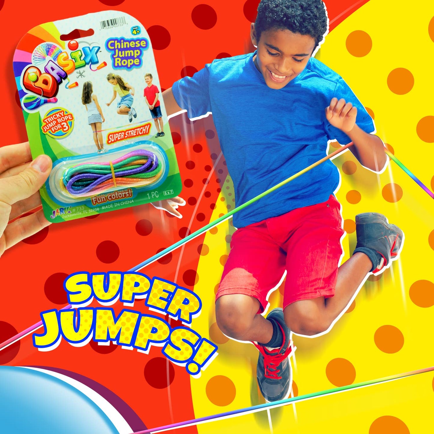 JA-RU Elastic Chinese Jump Rope - 72-inch Colorful Jump Rope for Kids (1 Unit)