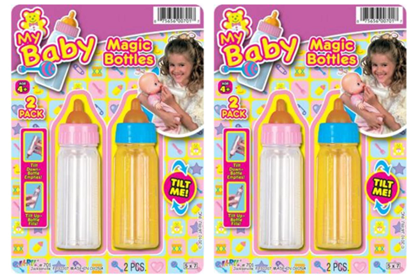 JA-RU Magic Baby Doll Bottles (4 Pack) - Milk & Juice Doll Accessories