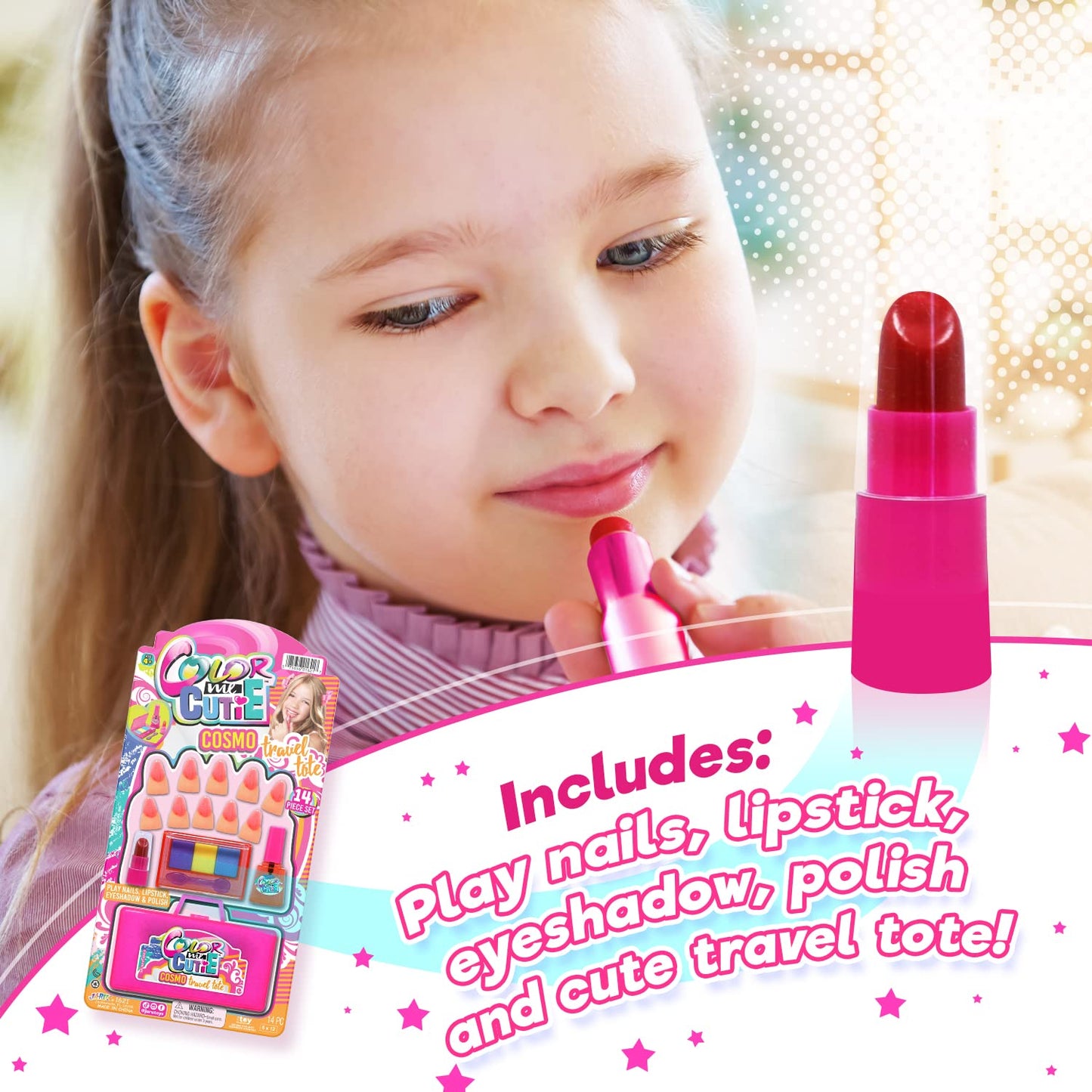 JA-RU Makeup Toy Set for Girls – 1 Beauty Kit with Lipstick, Eyeshadow Palette, Nail Gloss & Fake Nails