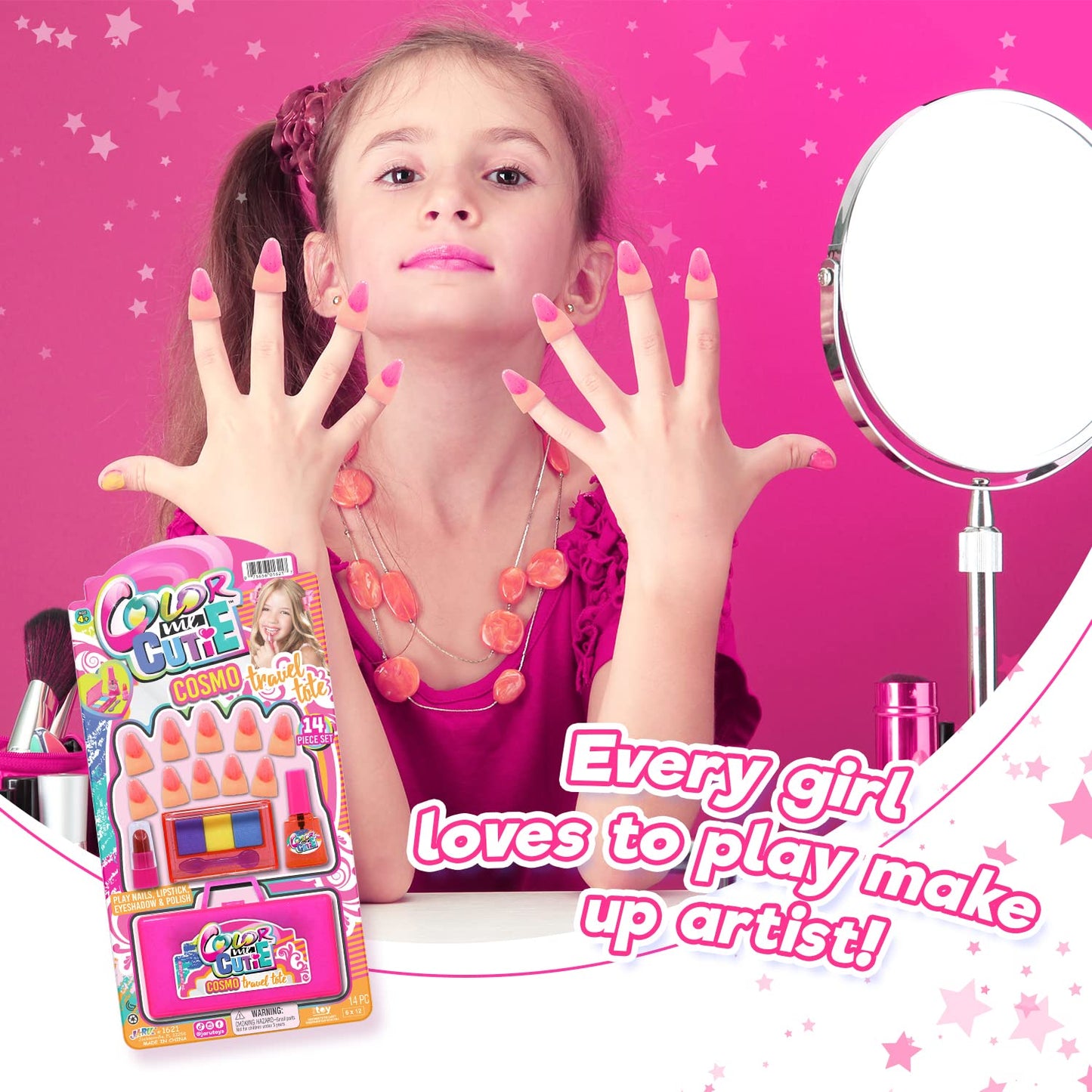 JA-RU Makeup Toy Set for Girls – 1 Beauty Kit with Lipstick, Eyeshadow Palette, Nail Gloss & Fake Nails