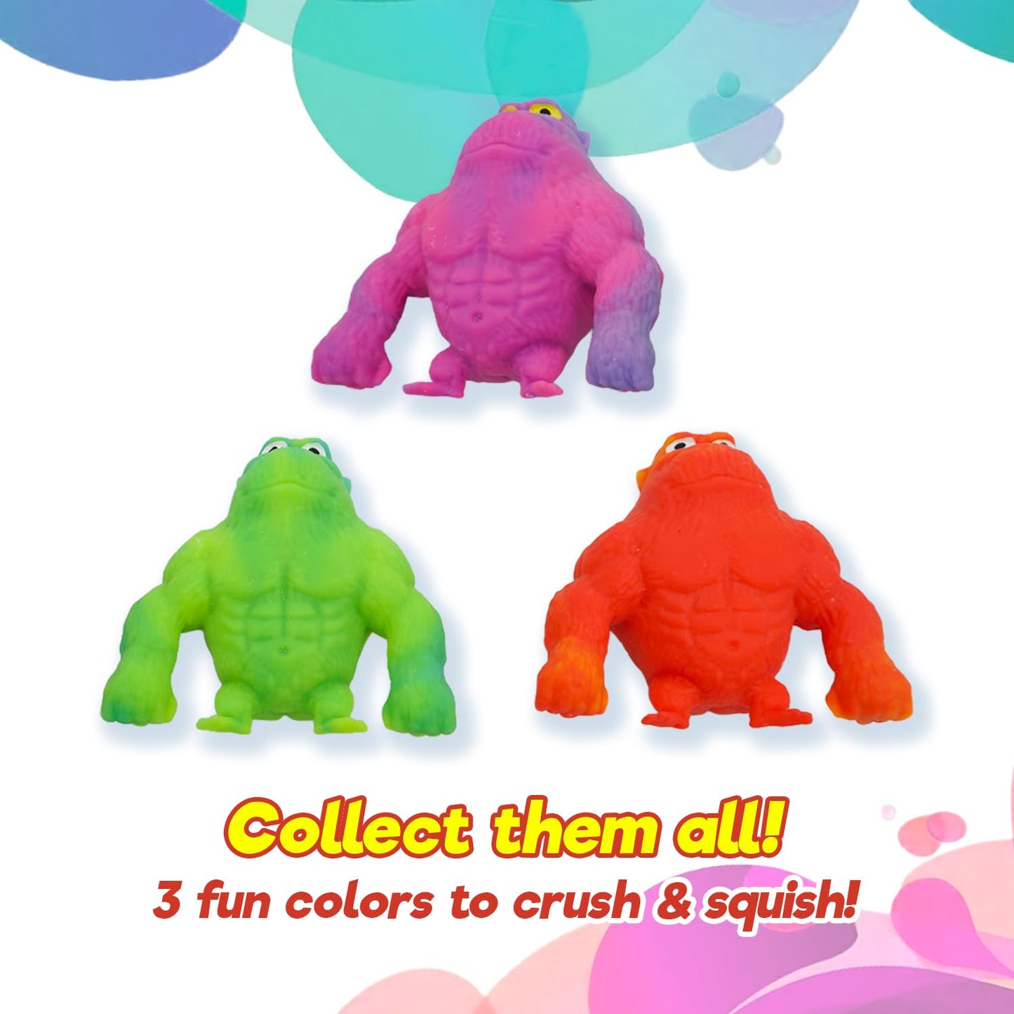 JA-RU Mighty Ape Squishy Toy (Pack of 3) – Extreme Stretch Power, Crush & Squish Gorilla Fidget Toy