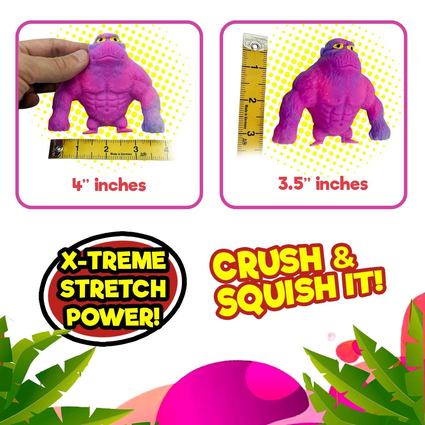 JA-RU Mighty Ape Squishy Toy (Pack of 3) – Extreme Stretch Power, Crush & Squish Gorilla Fidget Toy