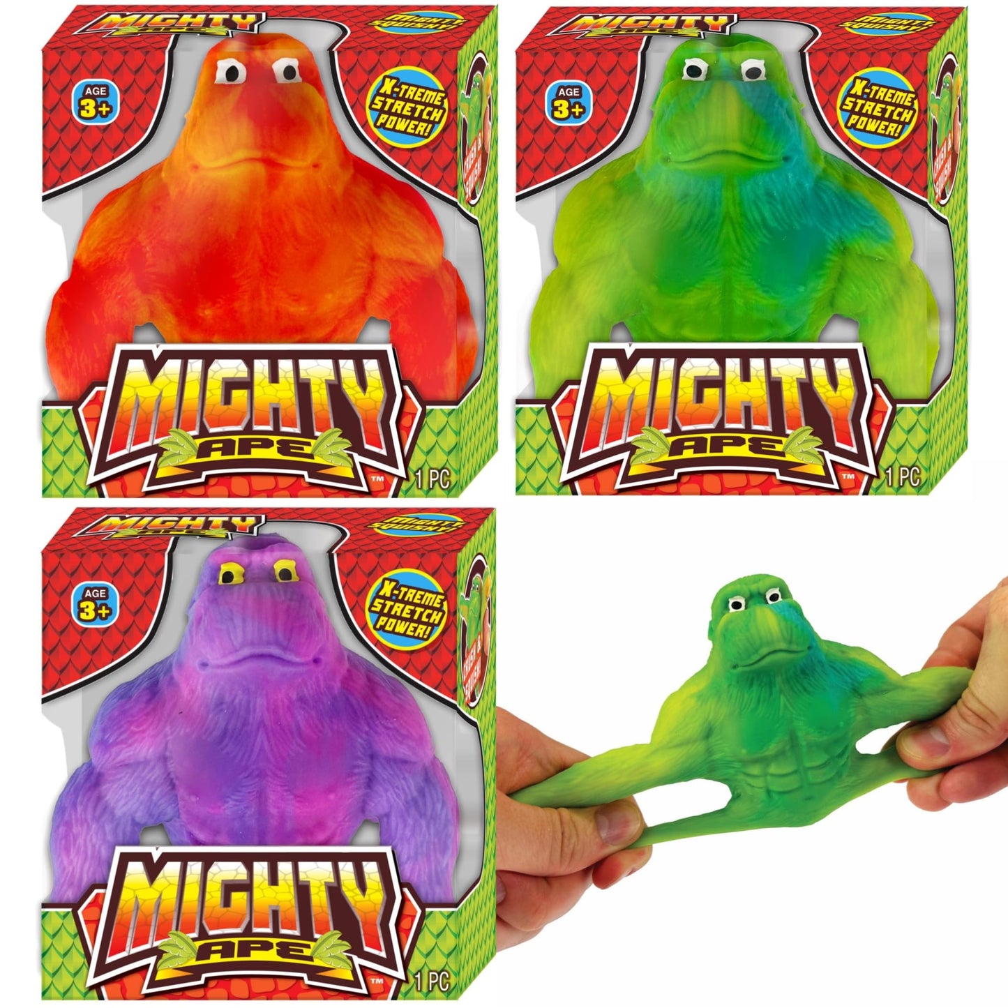 JA-RU Mighty Ape Squishy Toy (Pack of 3) – Extreme Stretch Power, Crush & Squish Gorilla Fidget Toy