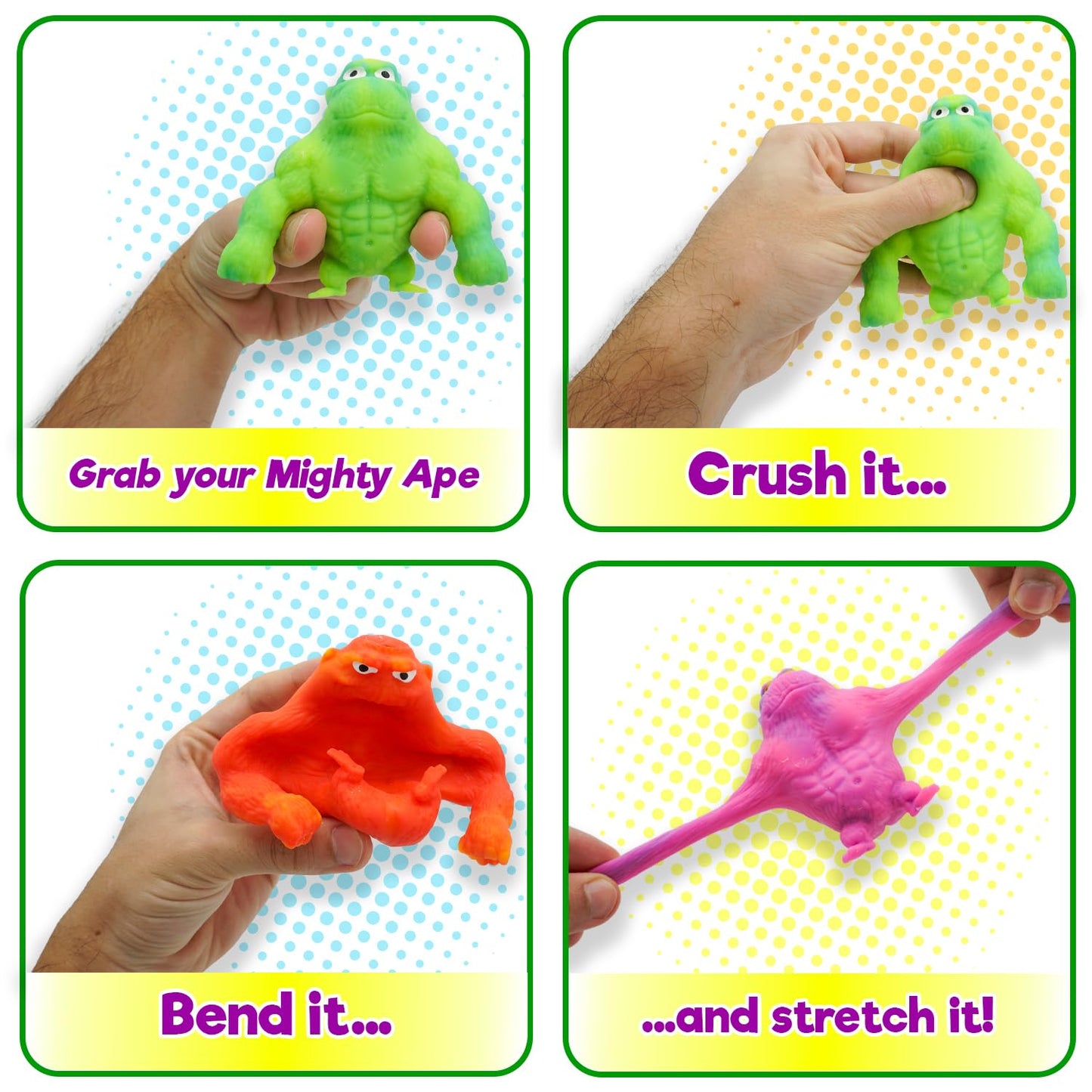 JA-RU Mighty Ape Squishy Toy (Pack of 3) – Extreme Stretch Power, Crush & Squish Gorilla Fidget Toy