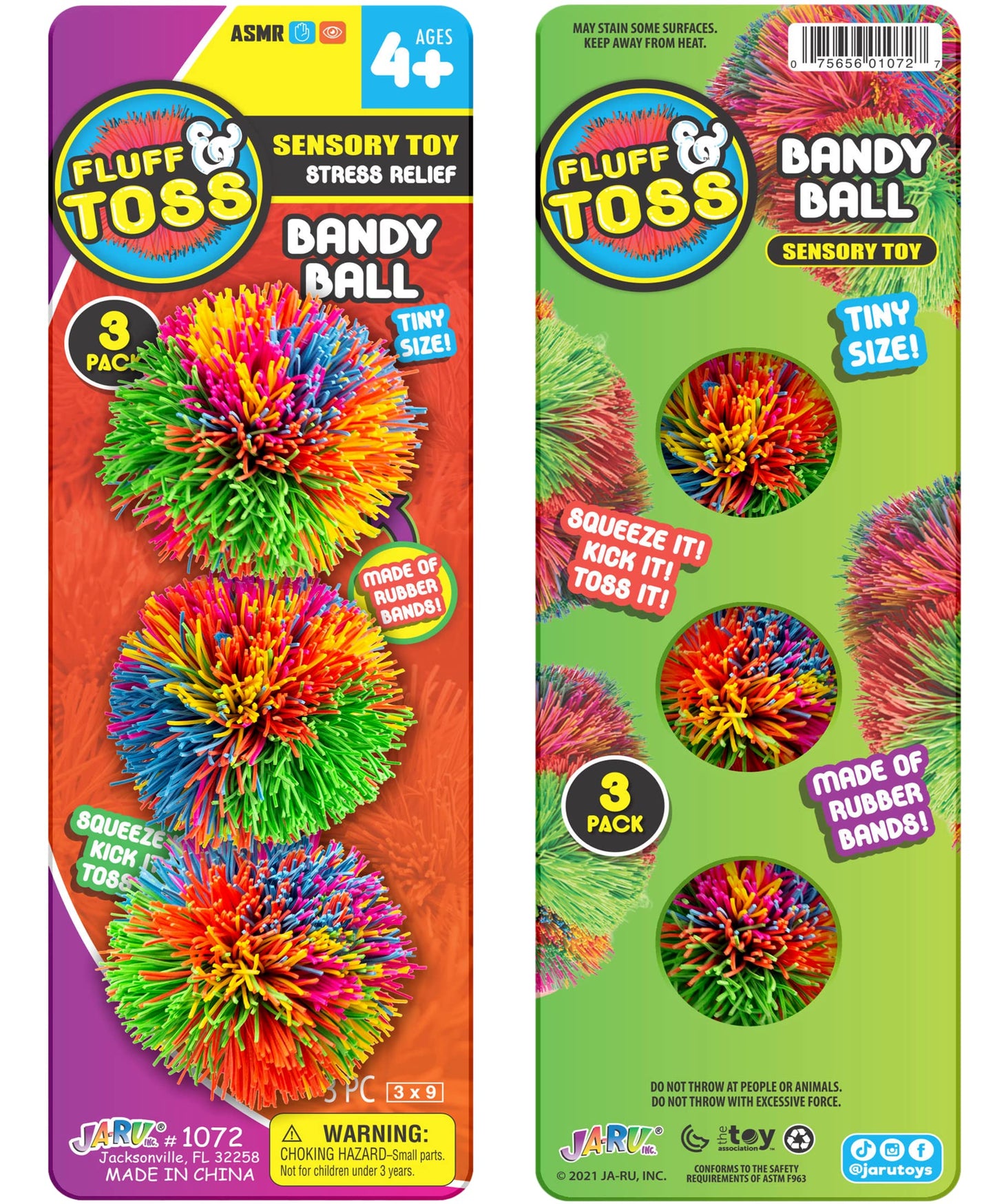 JA-RU Mini Stringy Balls – 3-Count Rainbow Fidget Balls for Kids | Sensory Toys