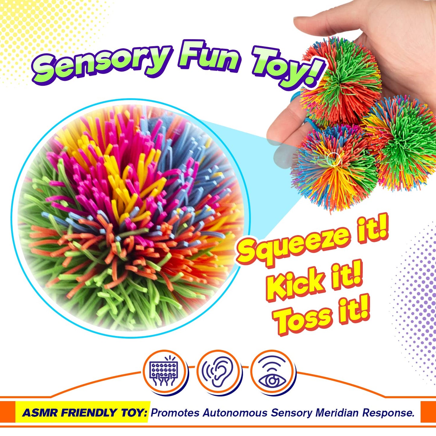 JA-RU Mini Stringy Balls – 3-Count Rainbow Fidget Balls for Kids | Sensory Toys