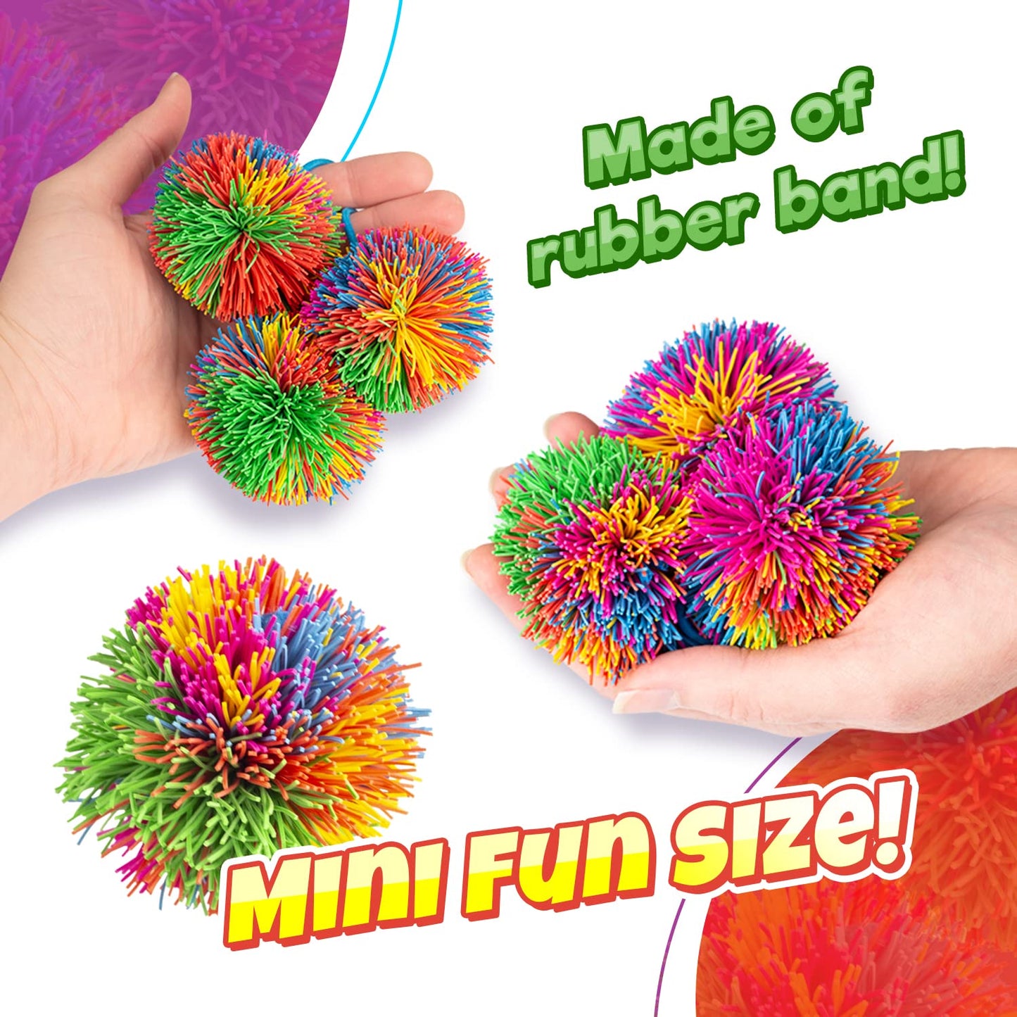 JA-RU Mini Stringy Balls for Kids – 2-Pack, 3 Stringy Balls Each | Sensory Fidget Toys
