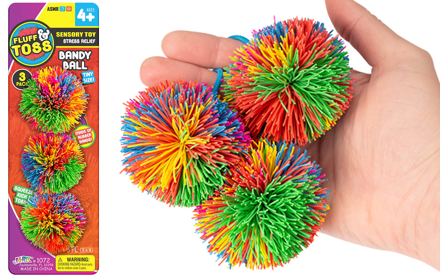 JA-RU Mini Stringy Balls – 3-Count Rainbow Fidget Balls for Kids | Sensory Toys