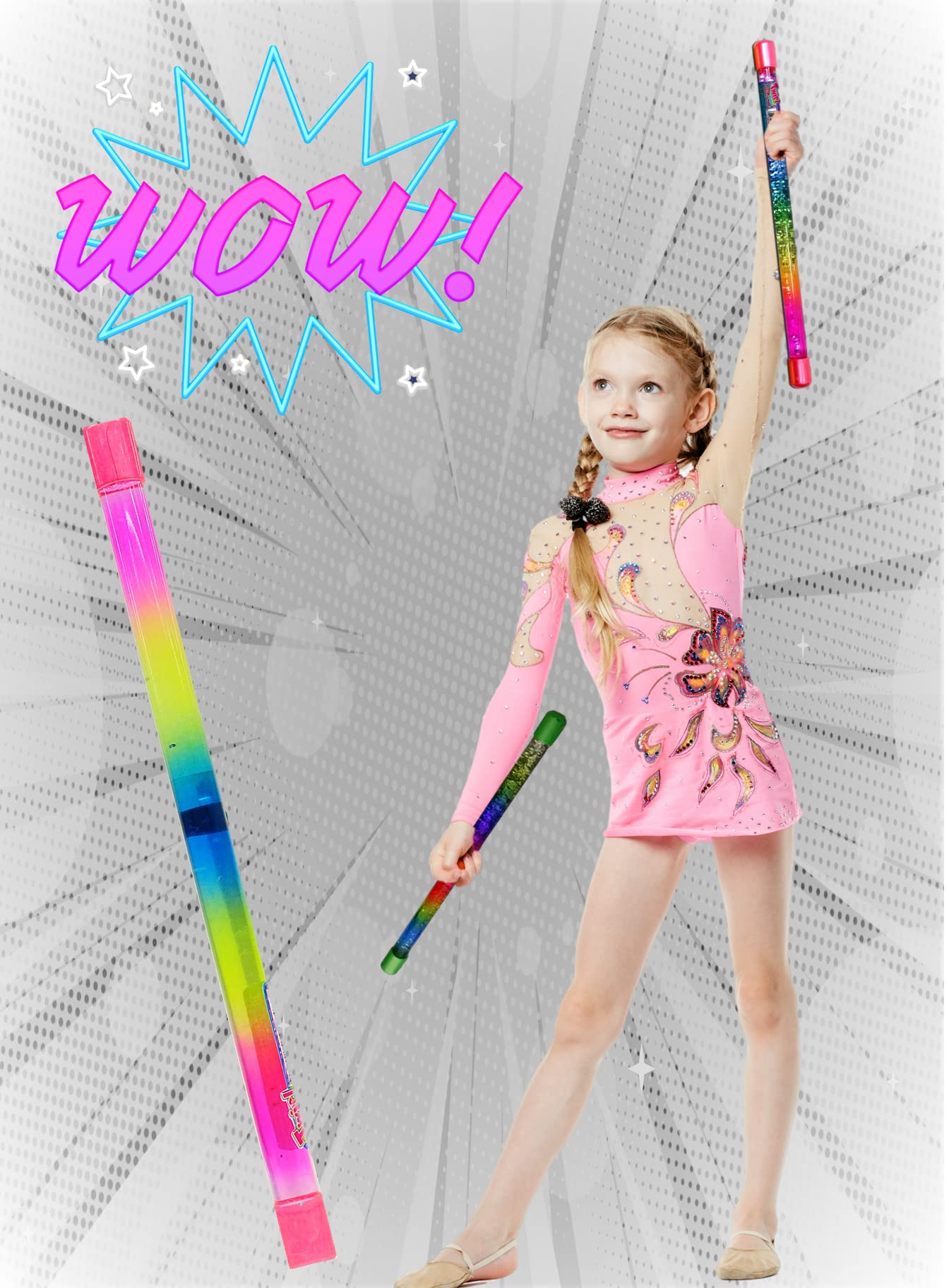JA-RU Glitter Baton Wand (2 Units) Rainbow Glitter Wands for Kids – Party Favors & Dress-Up